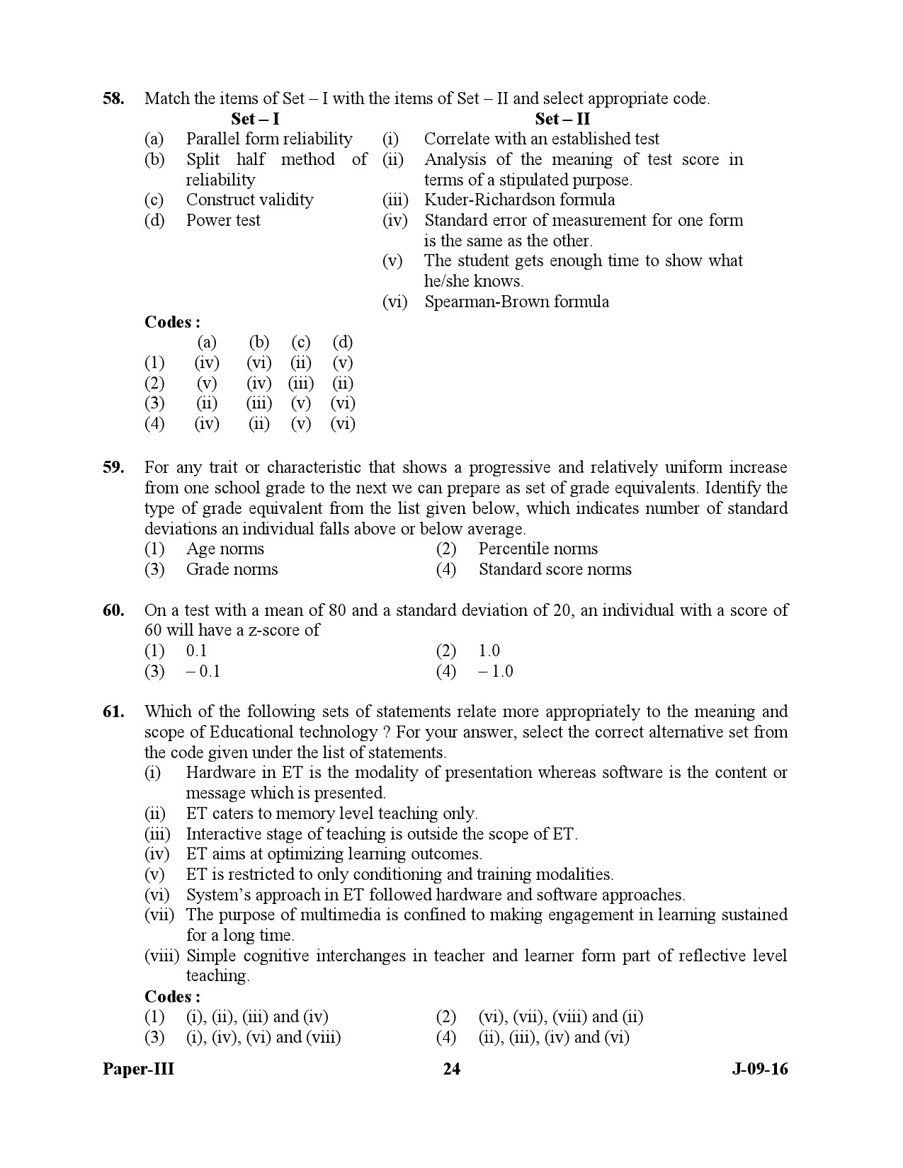 UGC NET Education Question Paper III July 2016 24