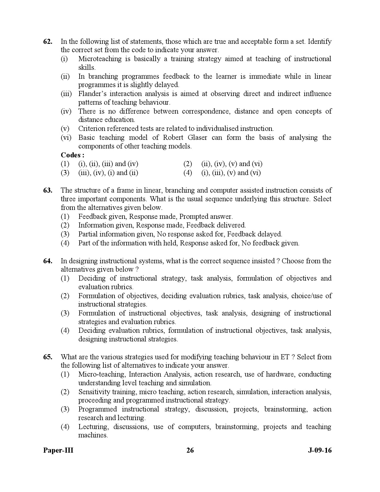 UGC NET Education Question Paper III July 2016 26