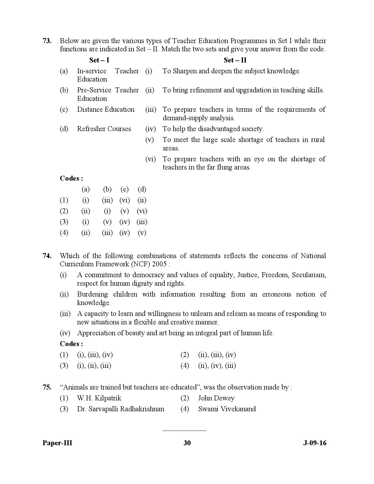 UGC NET Education Question Paper III July 2016 30