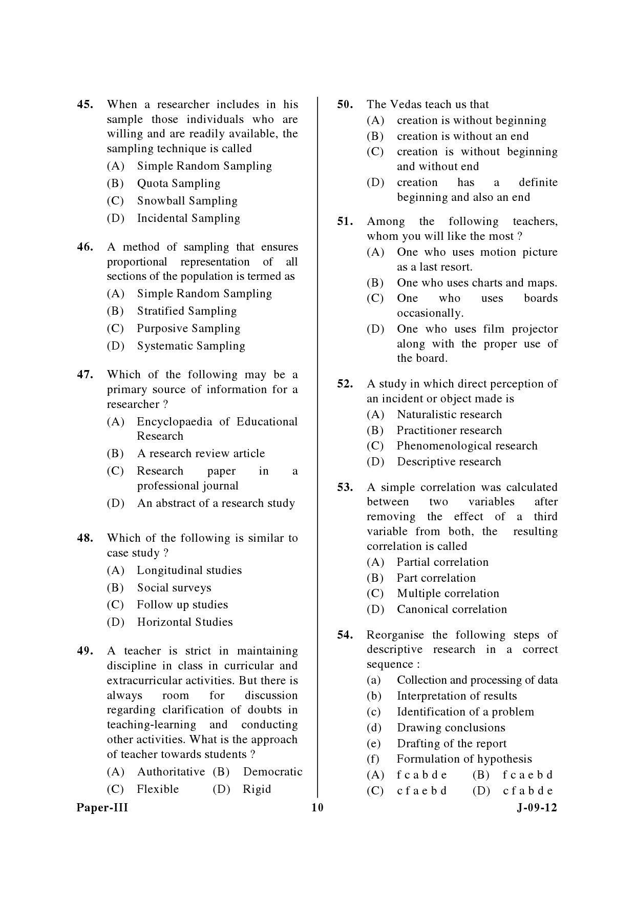 UGC NET Education Question Paper III June 2012 10