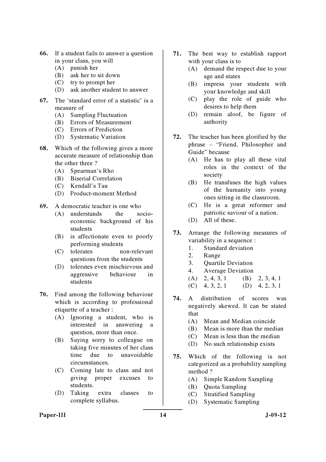 UGC NET Education Question Paper III June 2012 14