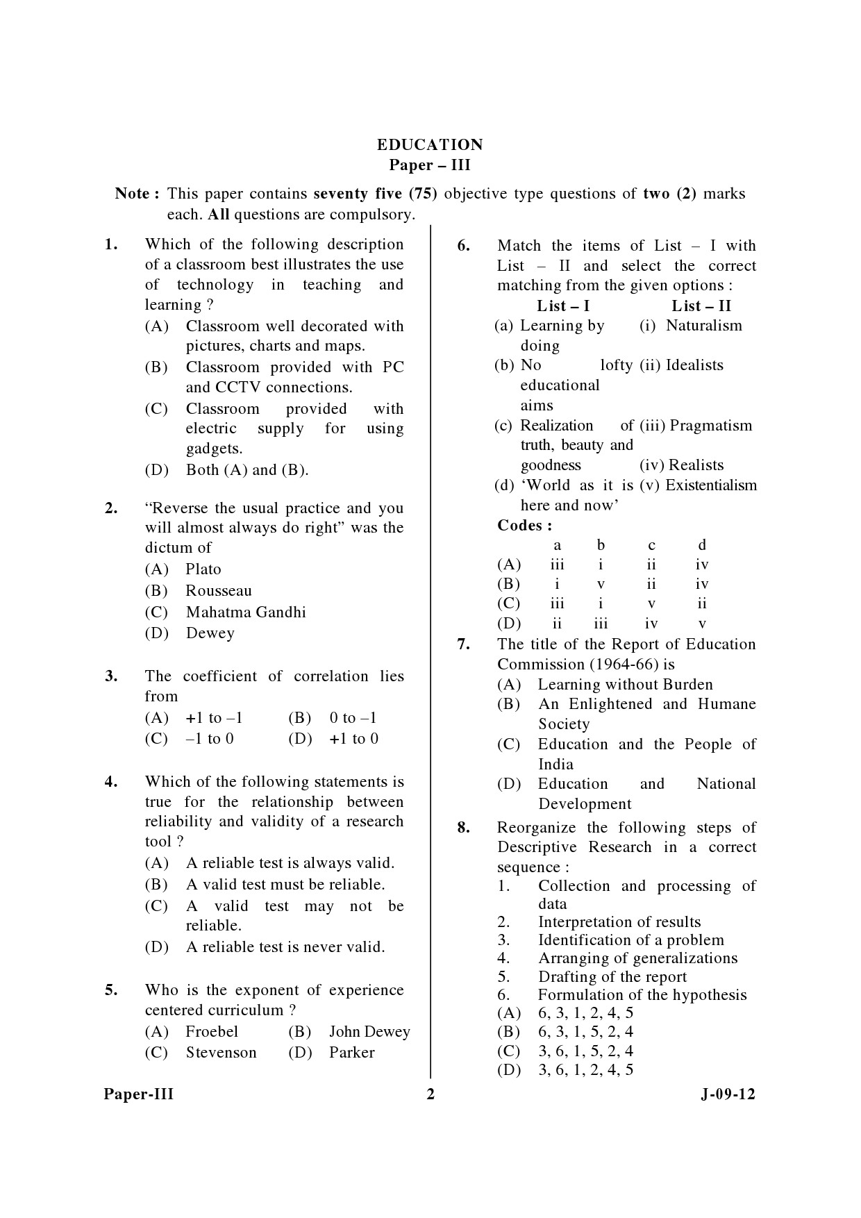 UGC NET Education Question Paper III June 2012 2