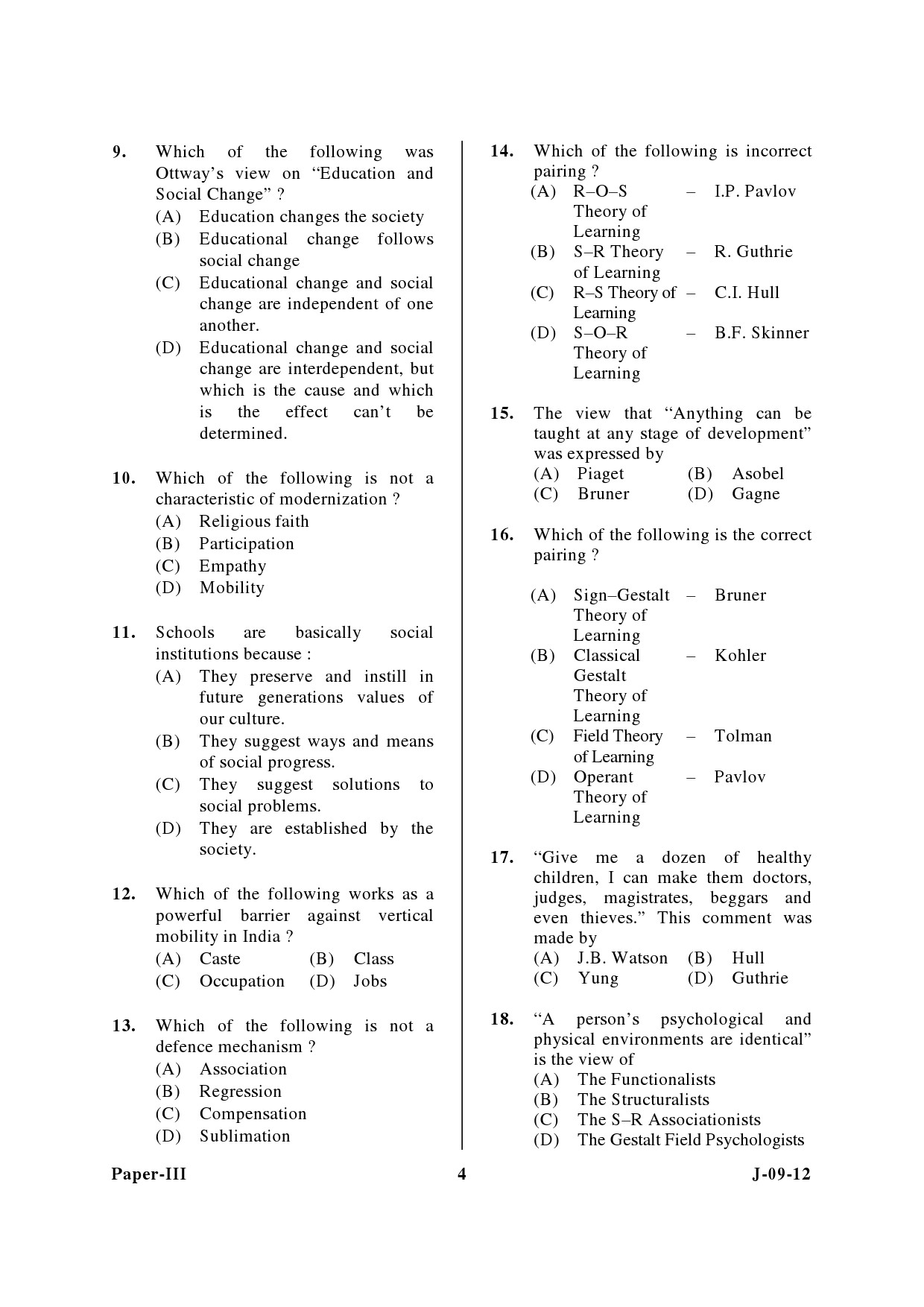 UGC NET Education Question Paper III June 2012 4