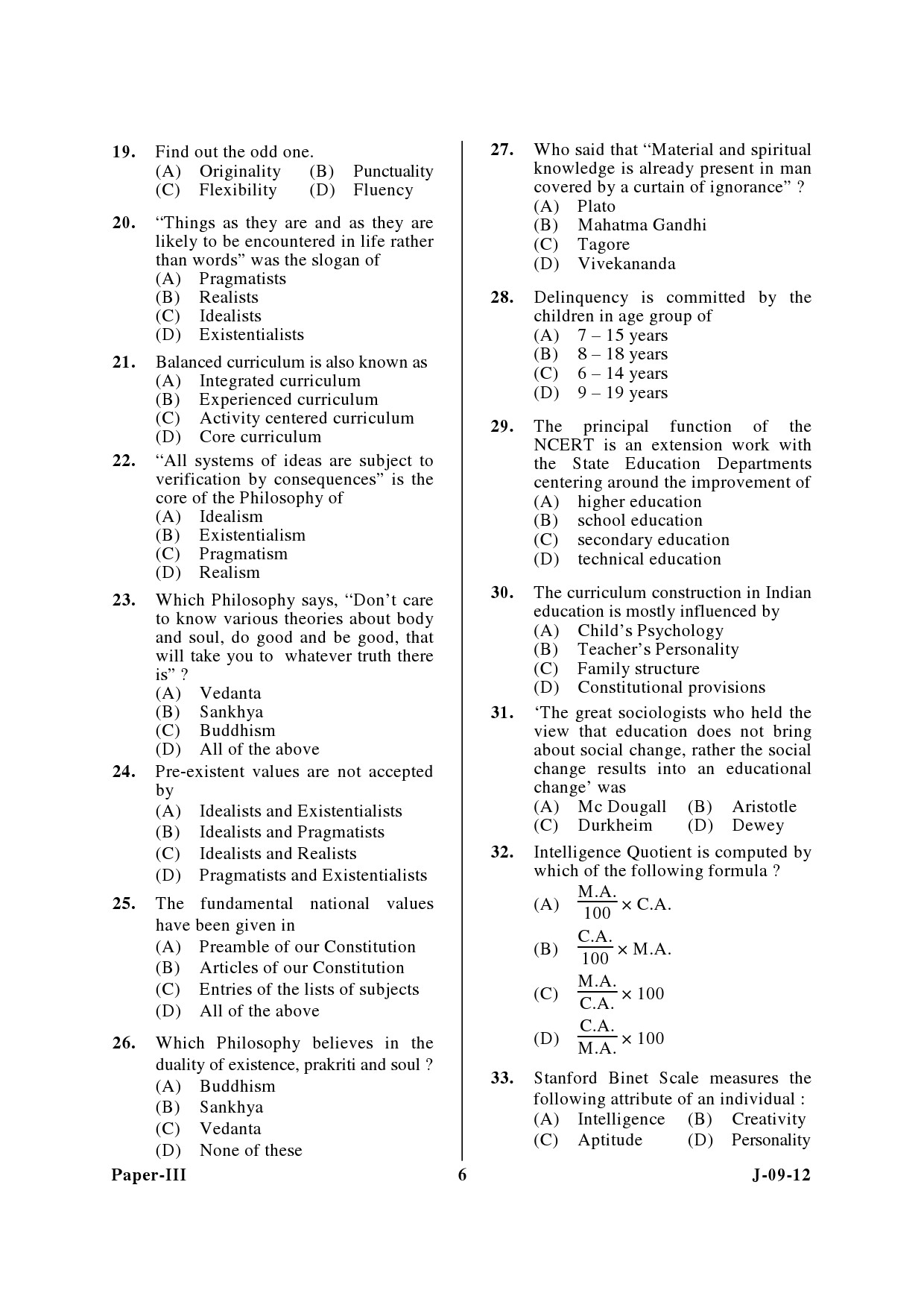 UGC NET Education Question Paper III June 2012 6