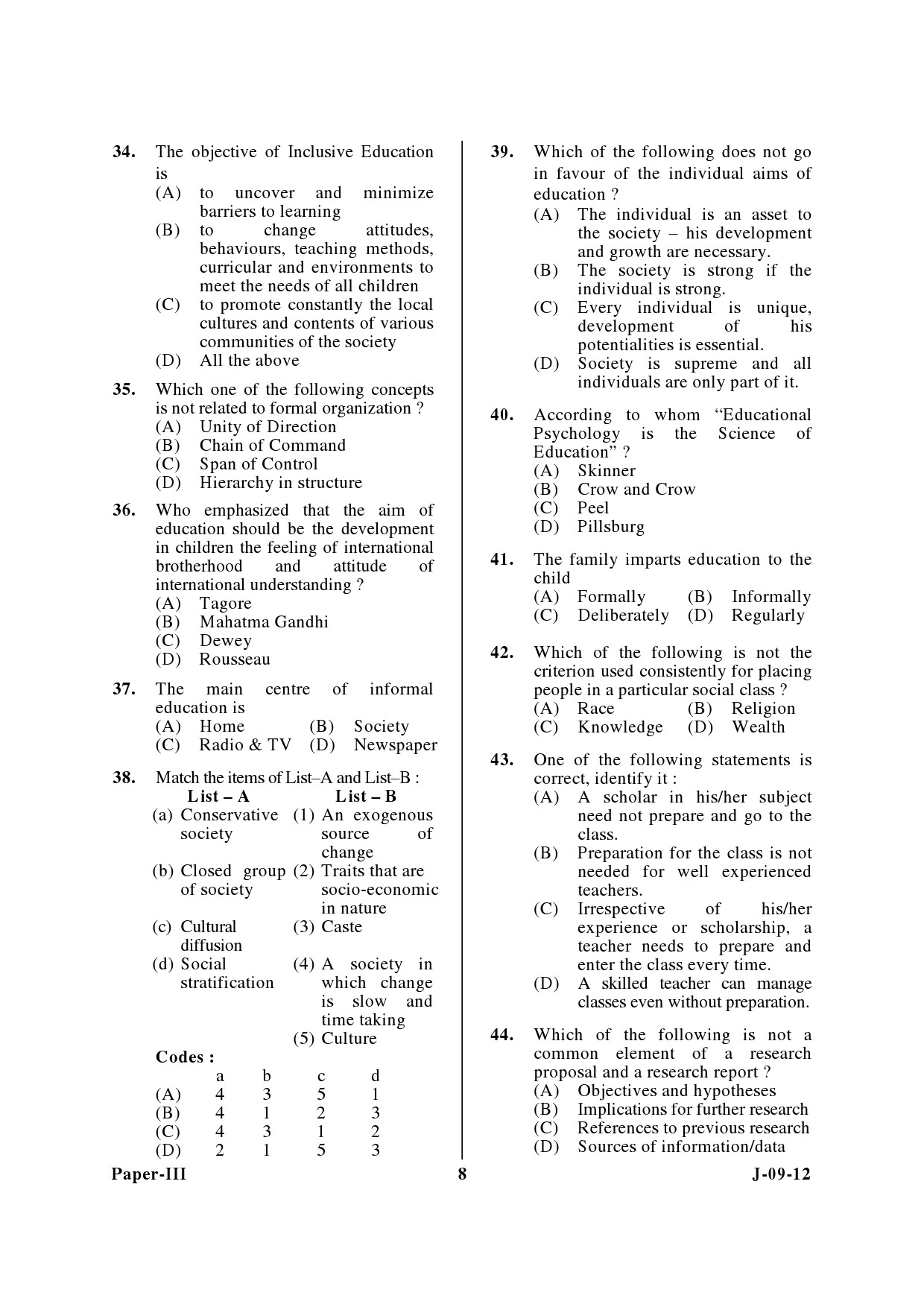 UGC NET Education Question Paper III June 2012 8