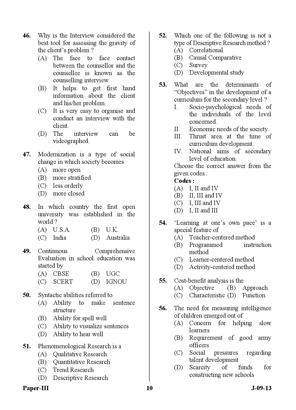 UGC NET Education Question Paper III June 2013 10