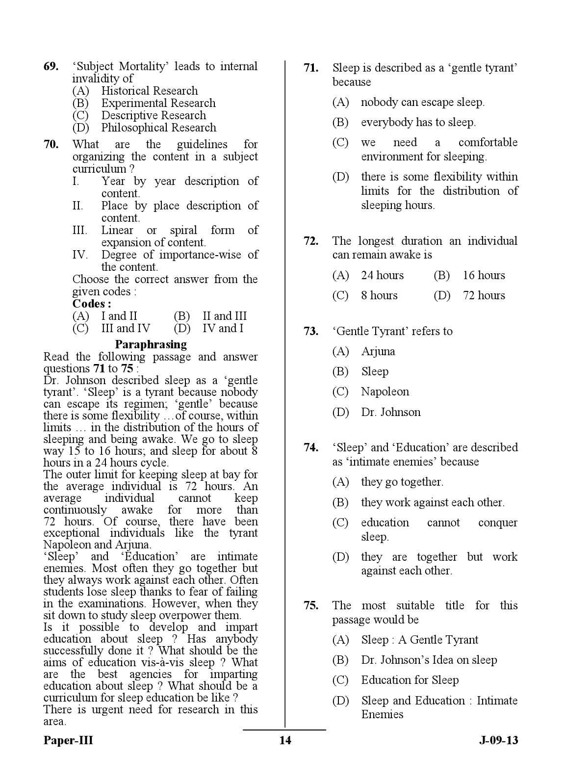 UGC NET Education Question Paper III June 2013 14