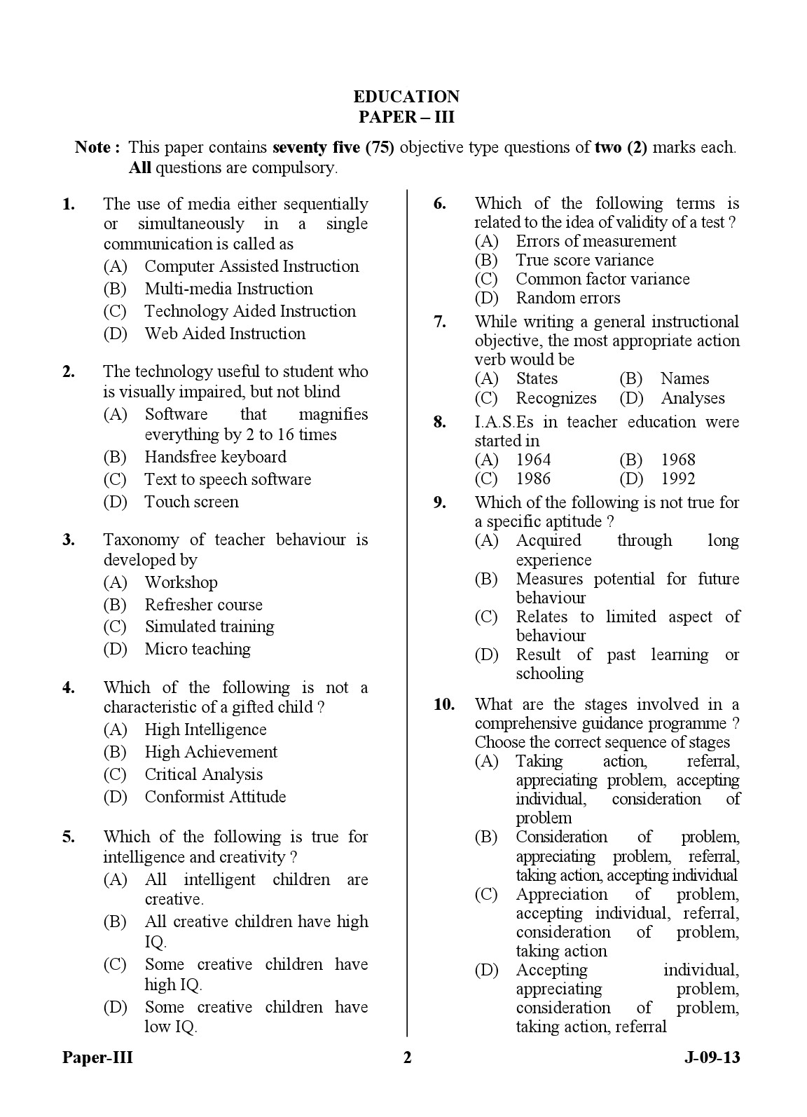 UGC NET Education Question Paper III June 2013 2