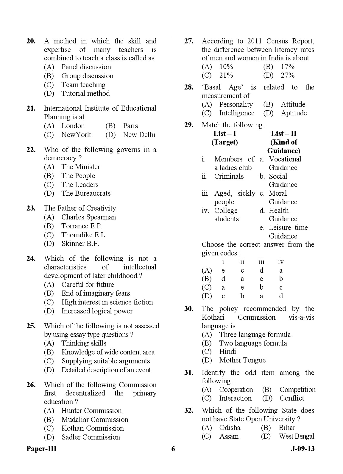 UGC NET Education Question Paper III June 2013 6