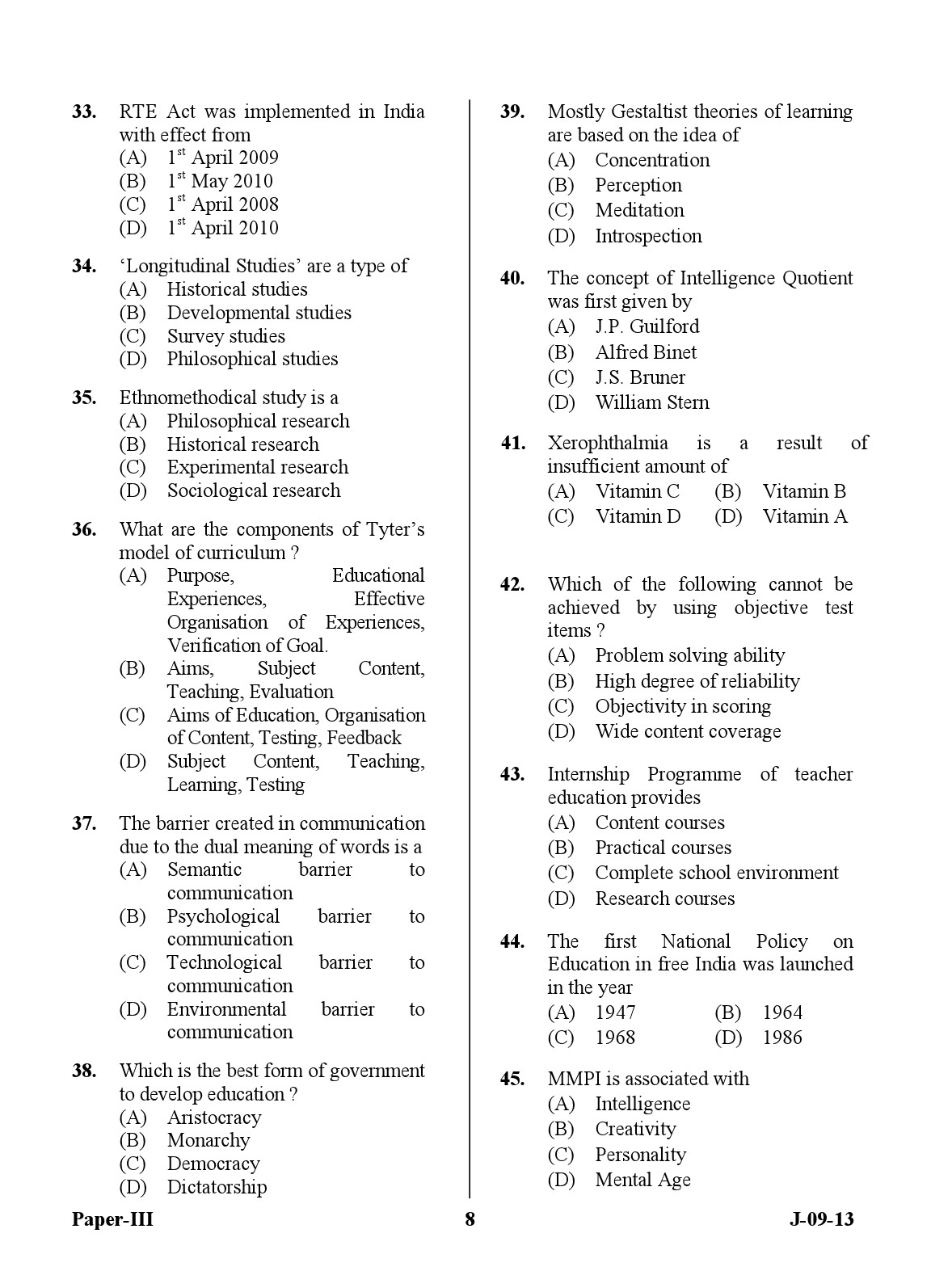 UGC NET Education Question Paper III June 2013 8