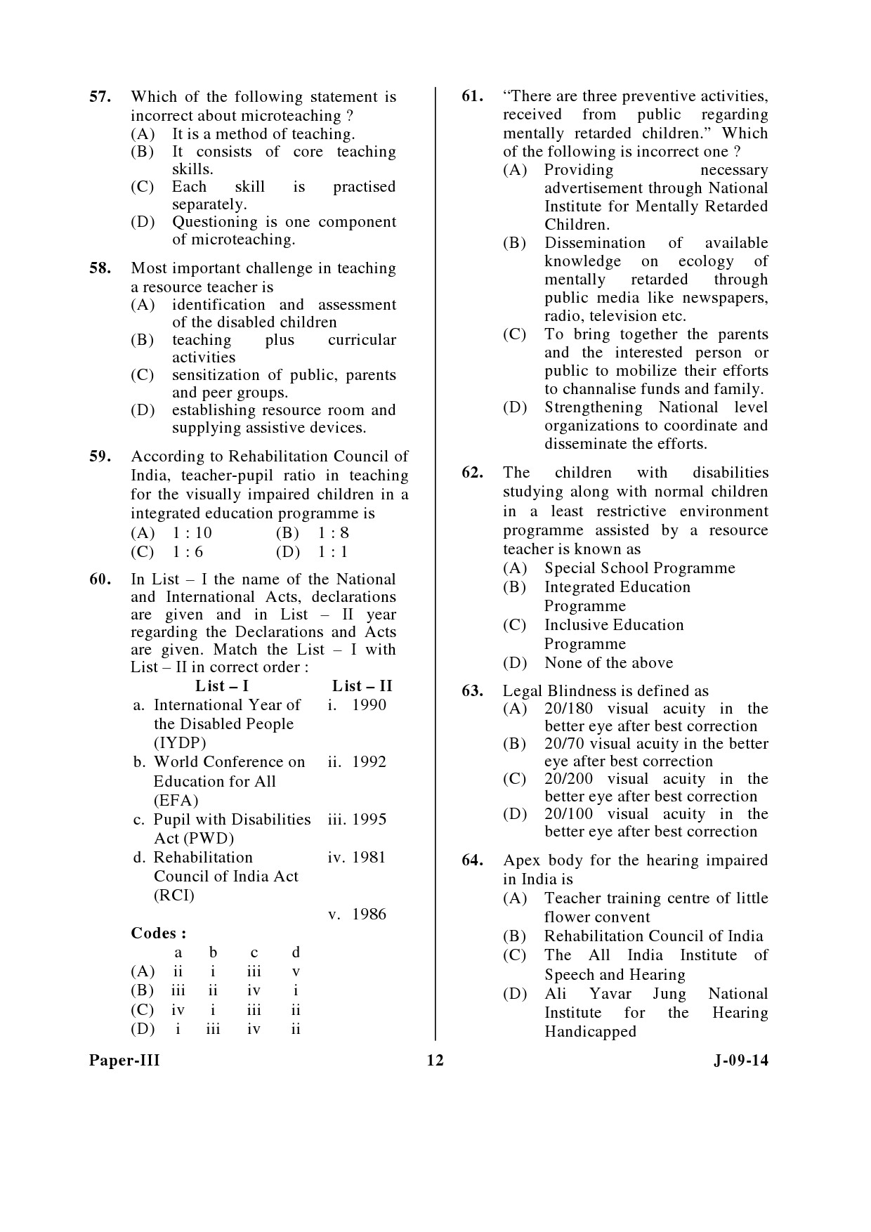 UGC NET Education Question Paper III June 2014 12