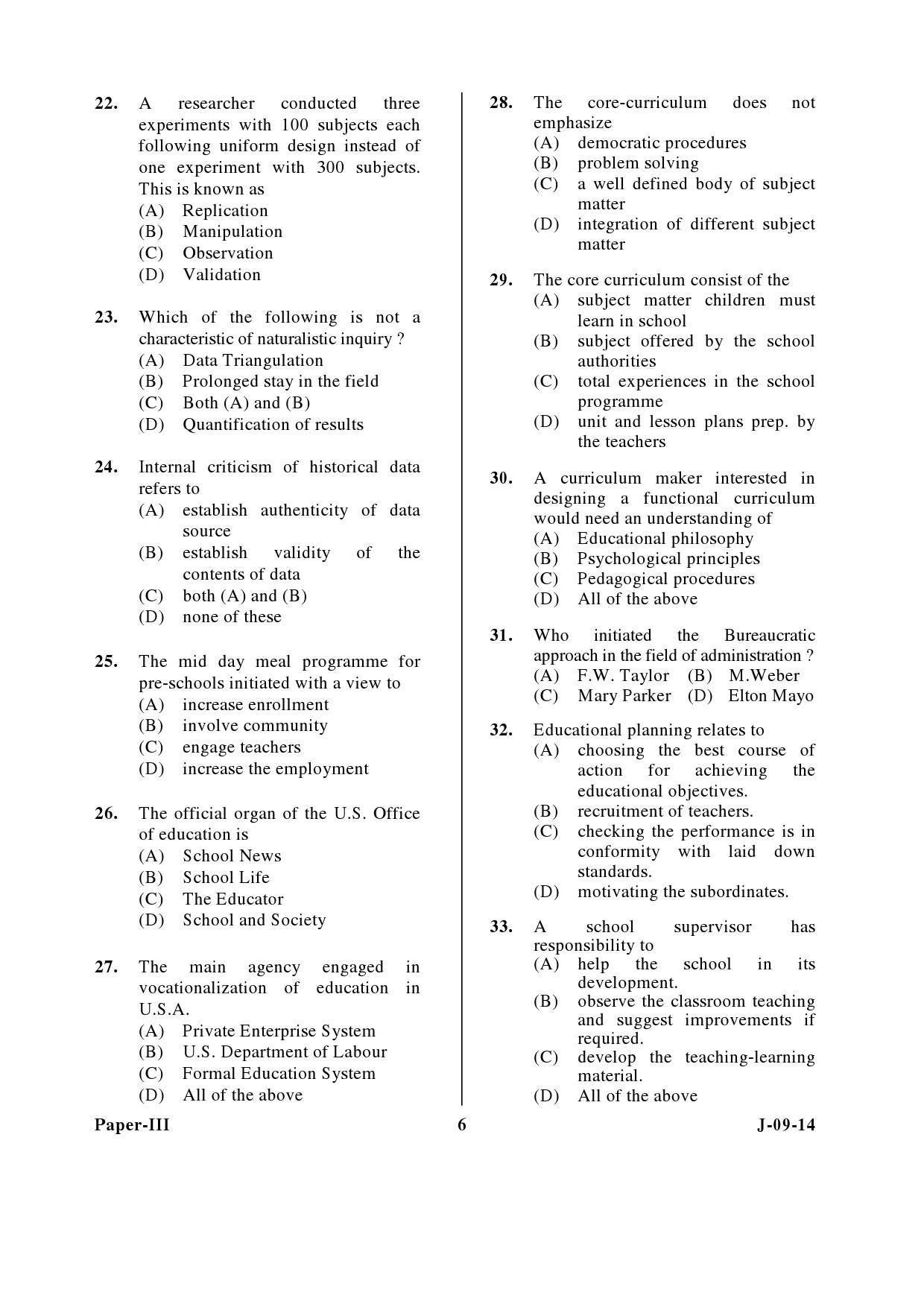 UGC NET Education Question Paper III June 2014 6