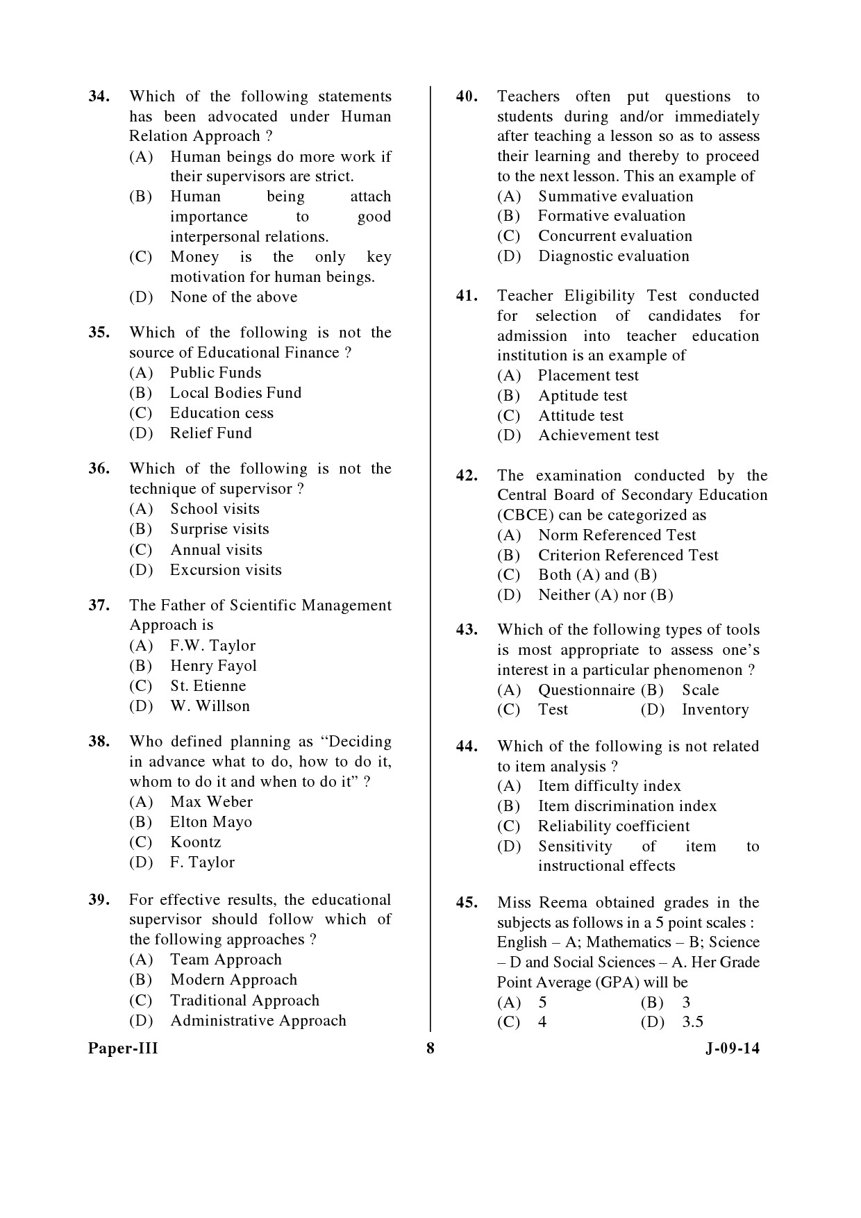 UGC NET Education Question Paper III June 2014 8