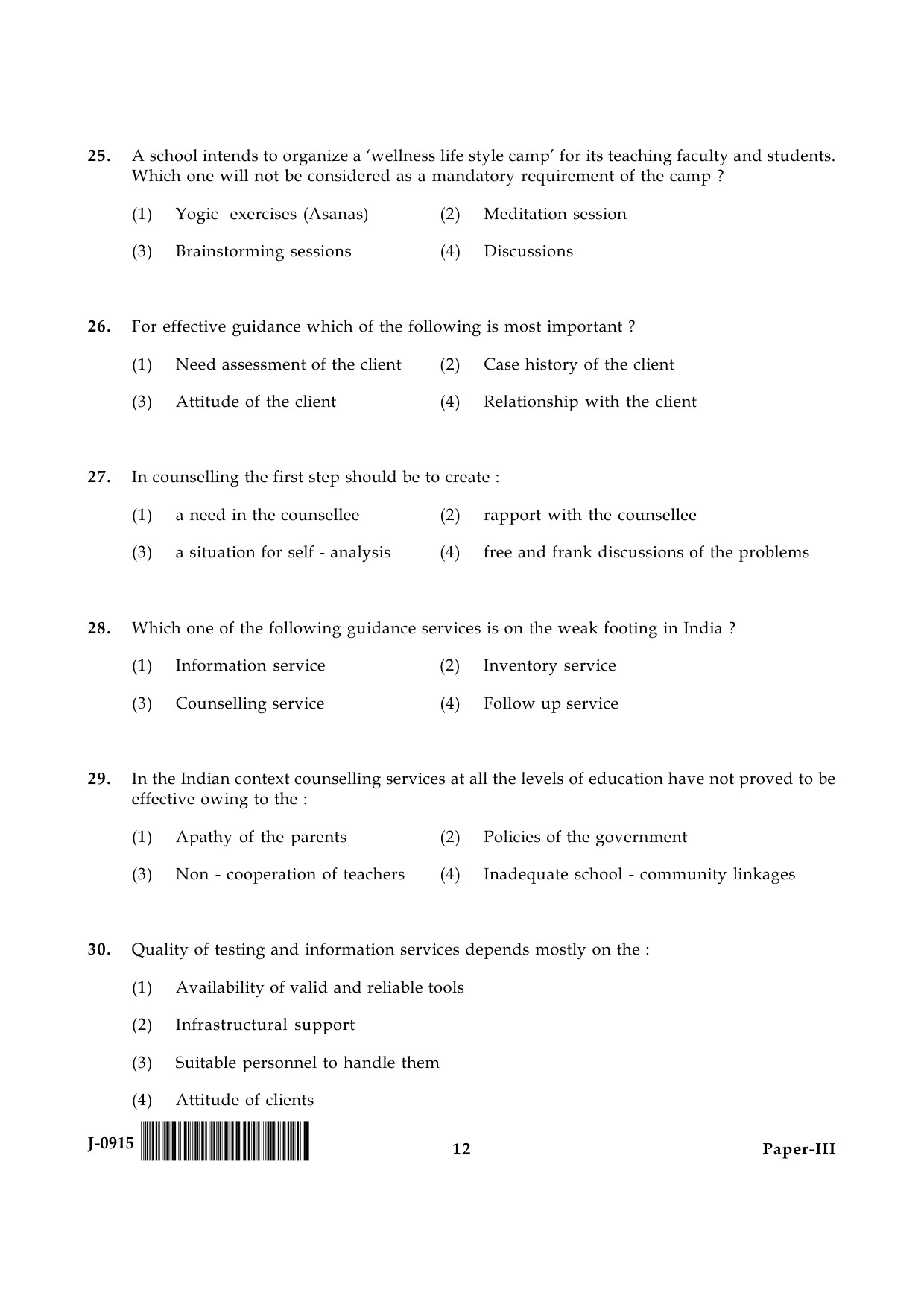 UGC NET Education Question Paper III June 2015 12