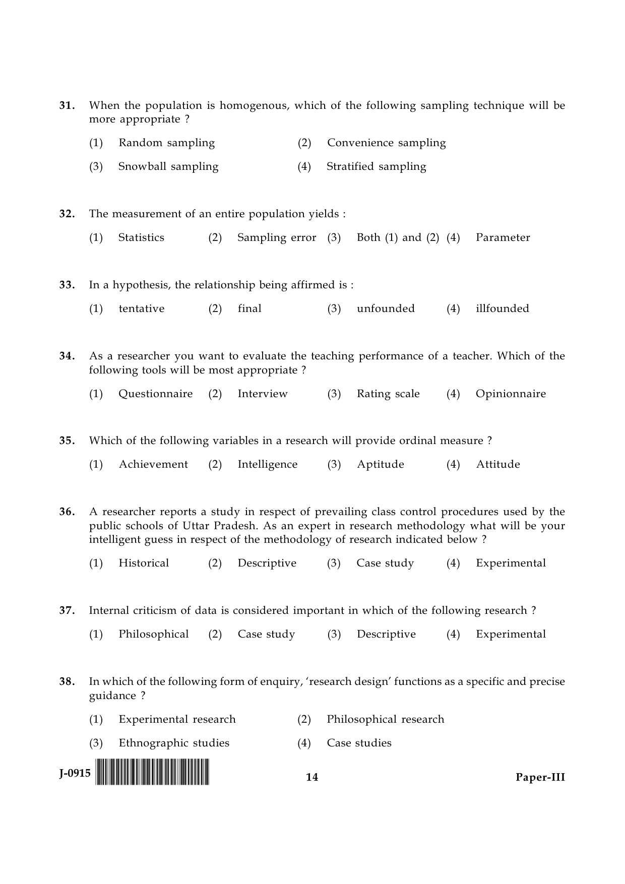 UGC NET Education Question Paper III June 2015 14