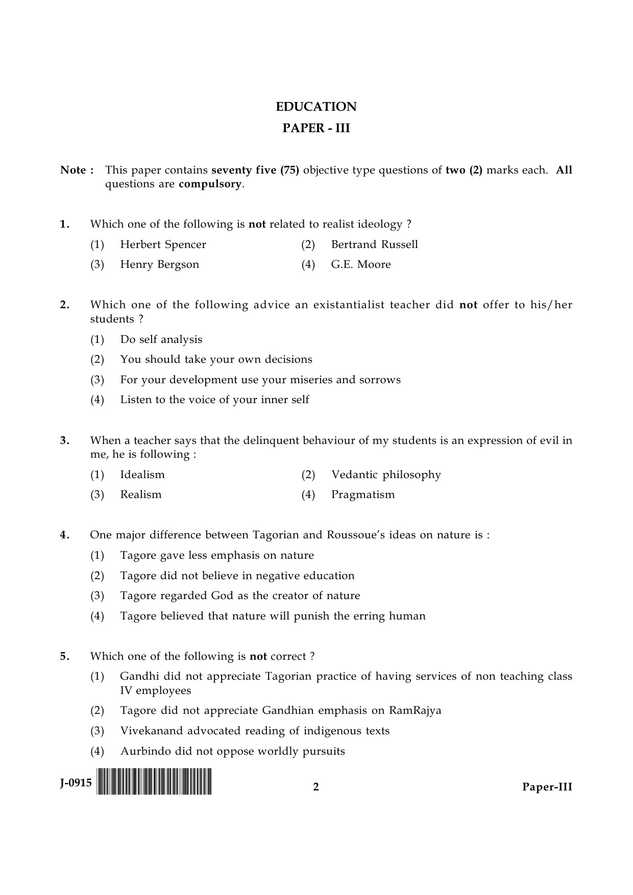 UGC NET Education Question Paper III June 2015 2