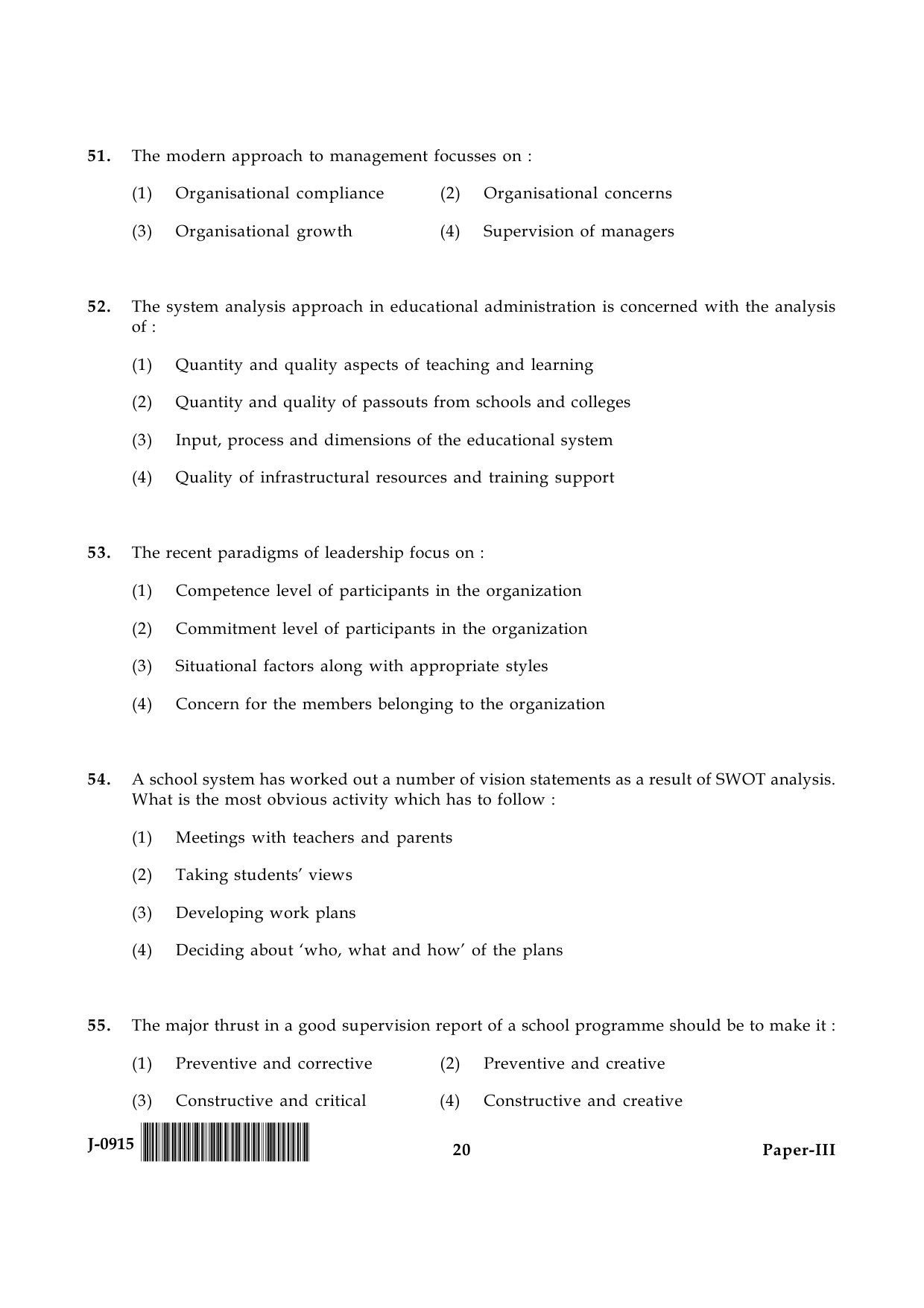 UGC NET Education Question Paper III June 2015 20