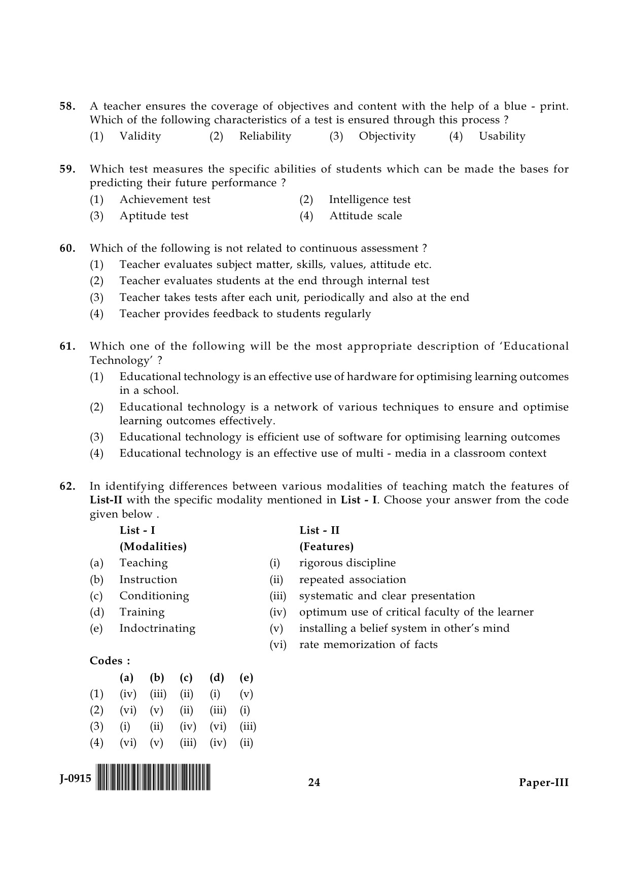 UGC NET Education Question Paper III June 2015 24