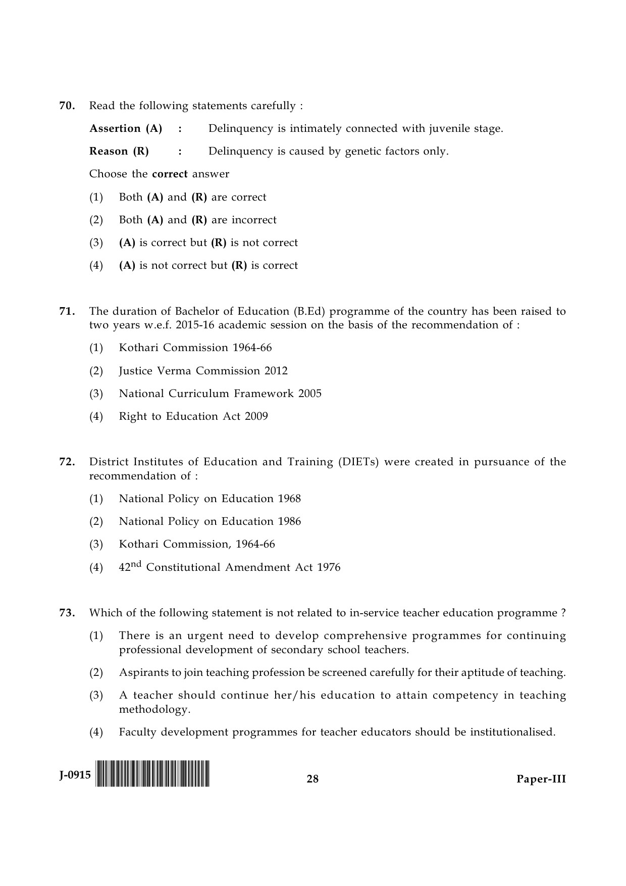 UGC NET Education Question Paper III June 2015 28