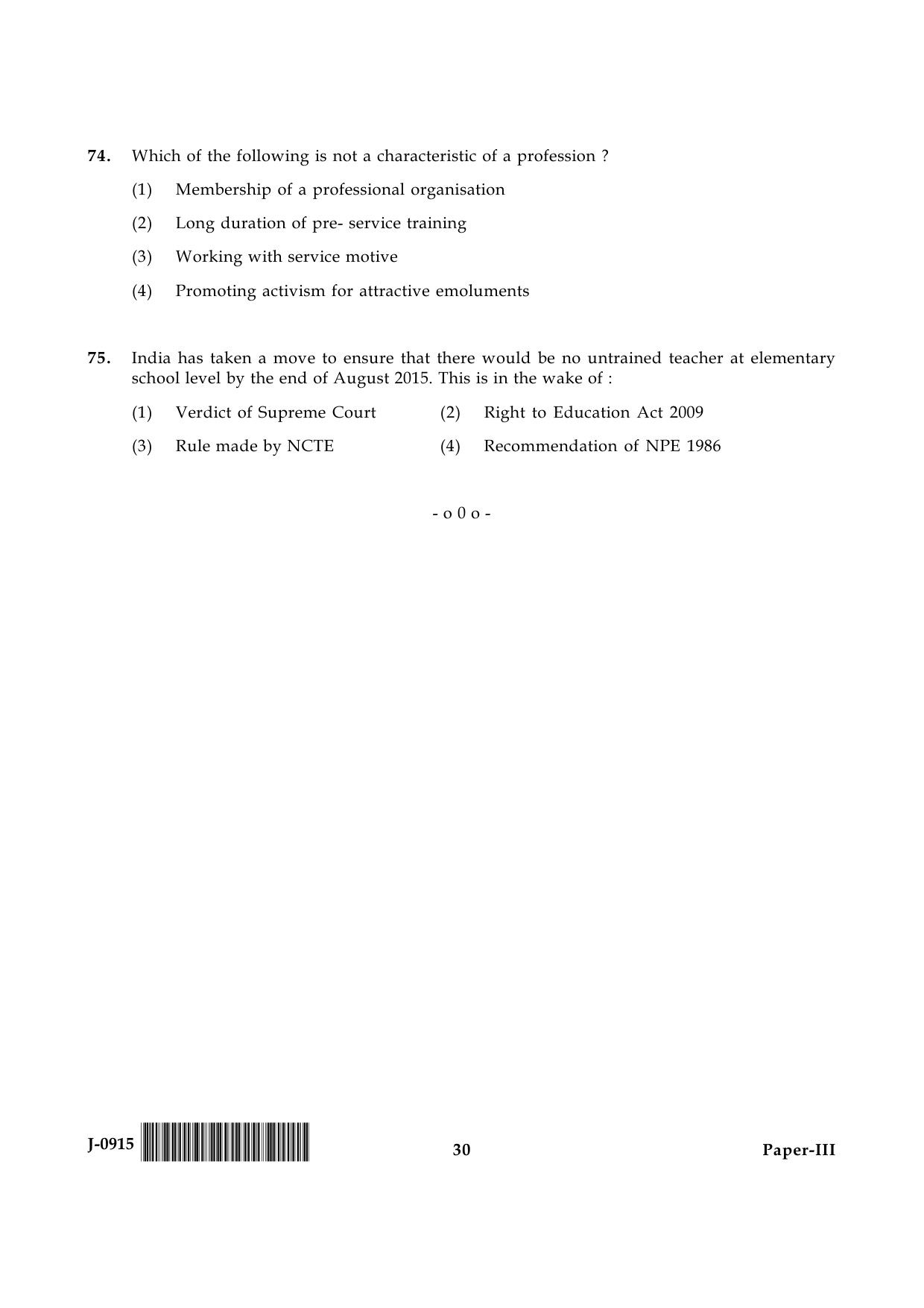 UGC NET Education Question Paper III June 2015 30