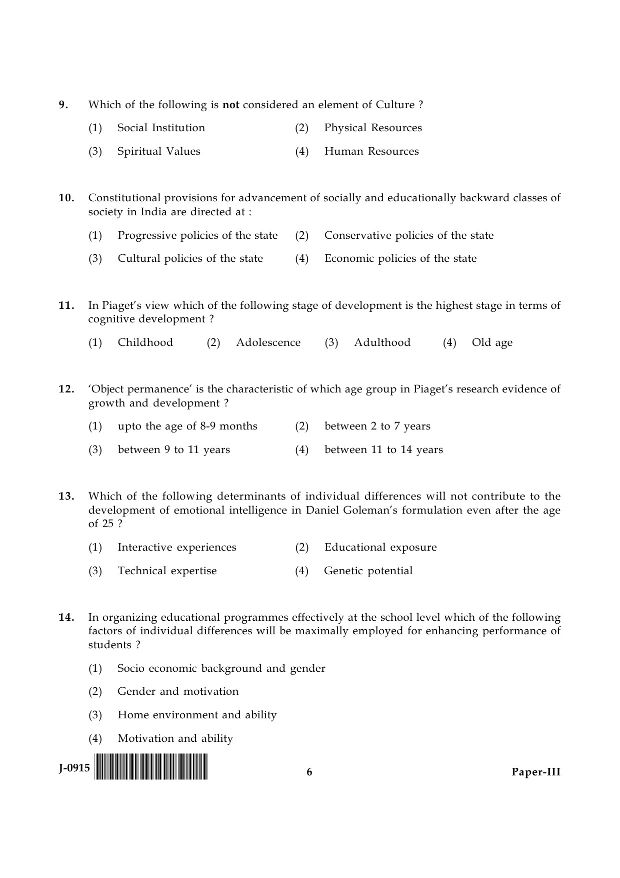 UGC NET Education Question Paper III June 2015 6