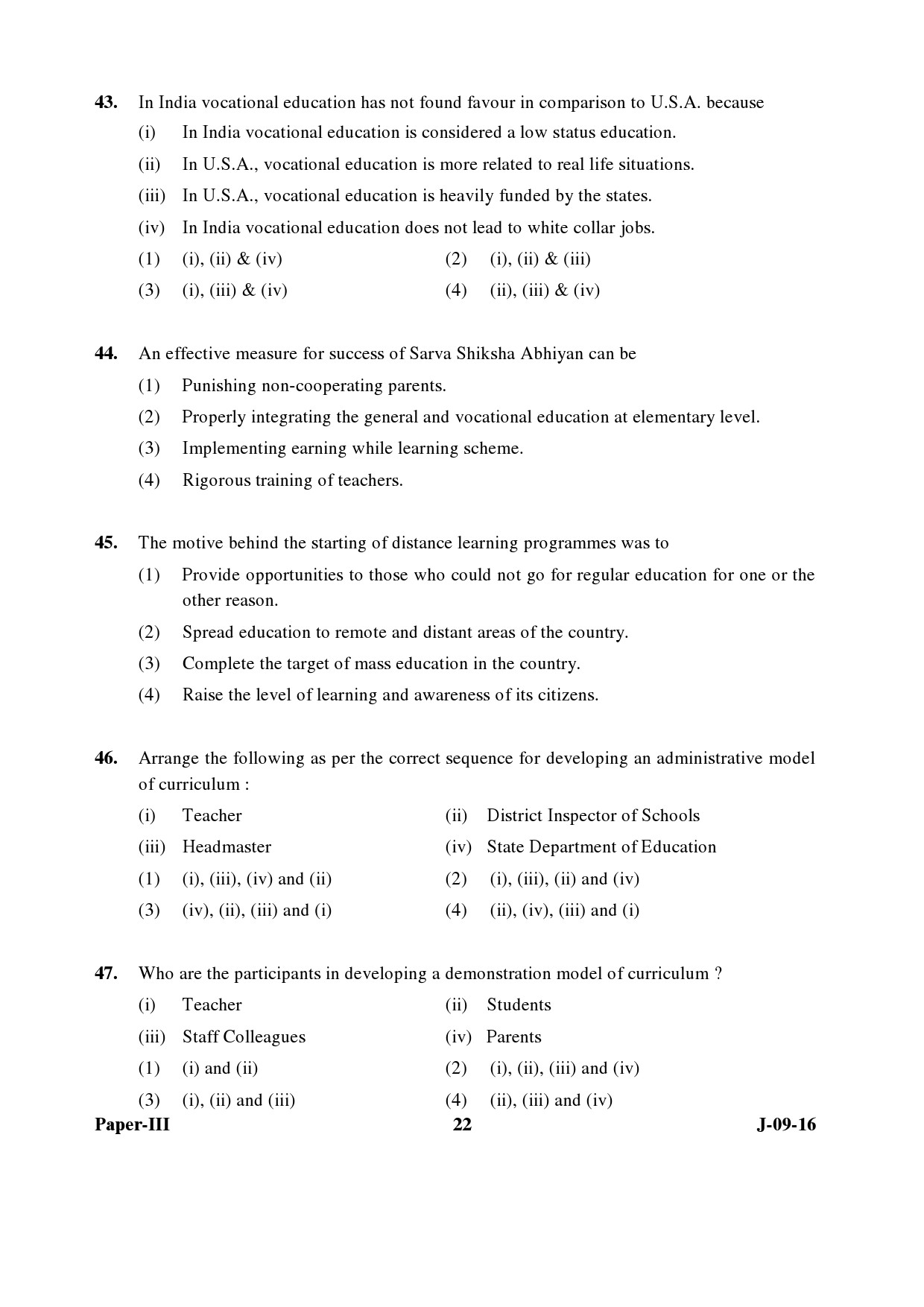 UGC NET Education Question Paper III Set 2 July 2016 22