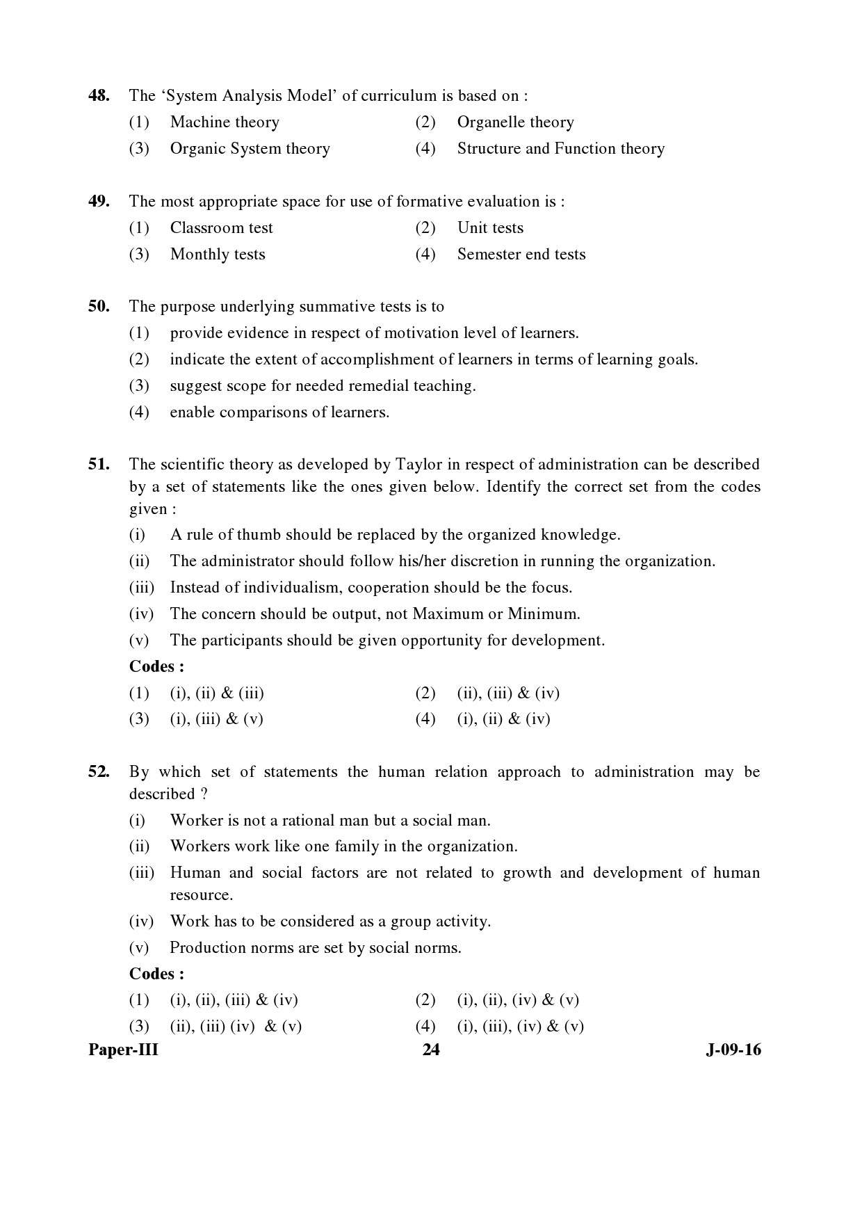 UGC NET Education Question Paper III Set 2 July 2016 24