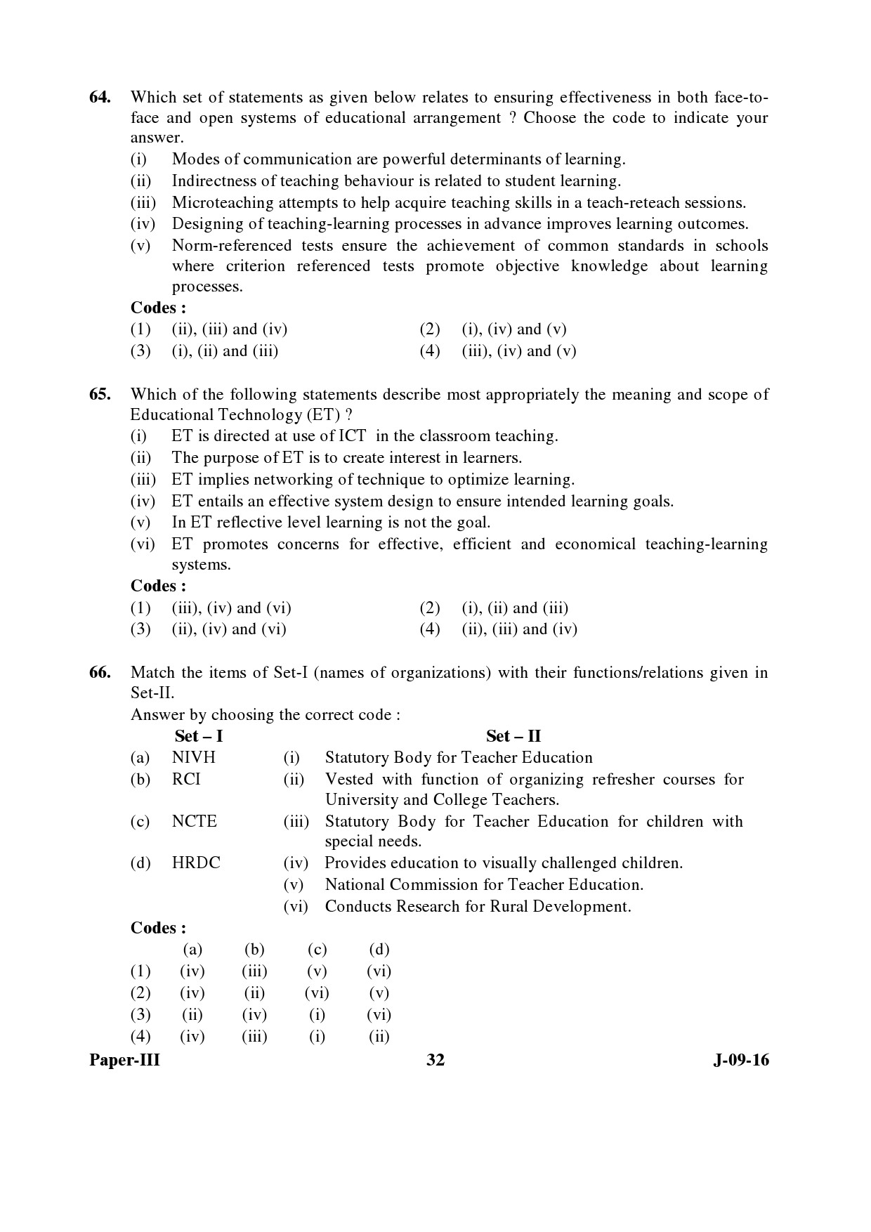 UGC NET Education Question Paper III Set 2 July 2016 32