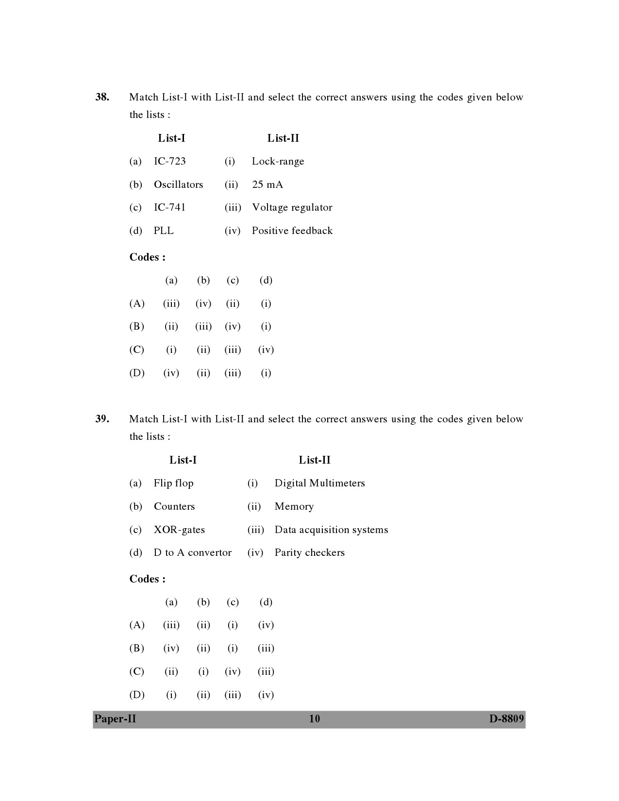 UGC NET Electronic Science Question Paper II December 2009 10