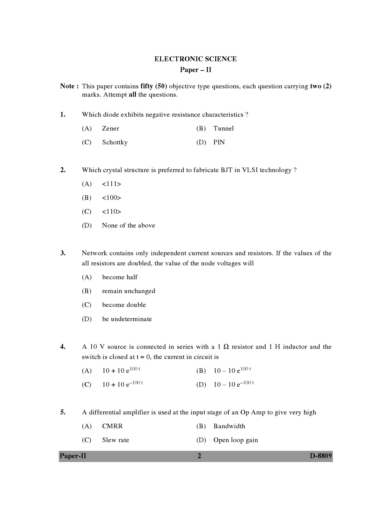 UGC NET Electronic Science Question Paper II December 2009 2