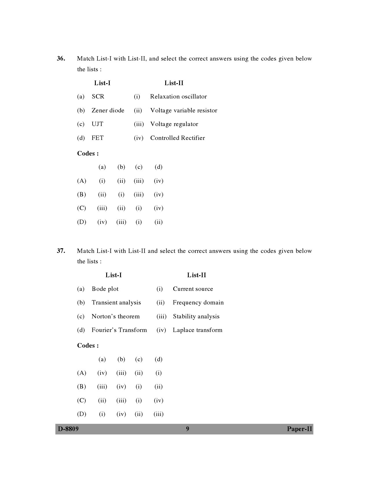 UGC NET Electronic Science Question Paper II December 2009 9