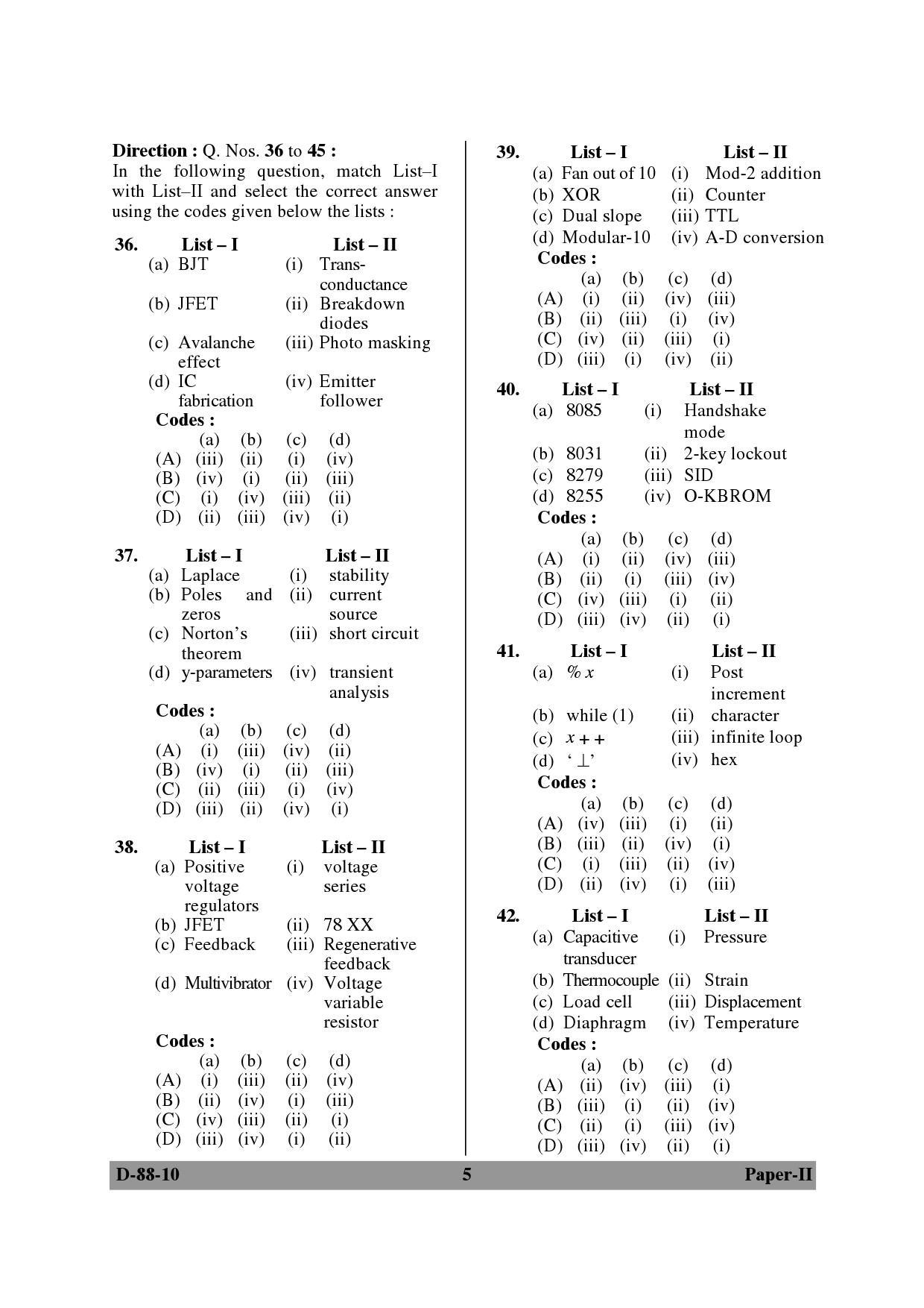 UGC NET Electronic Science Question Paper II December 2010 5