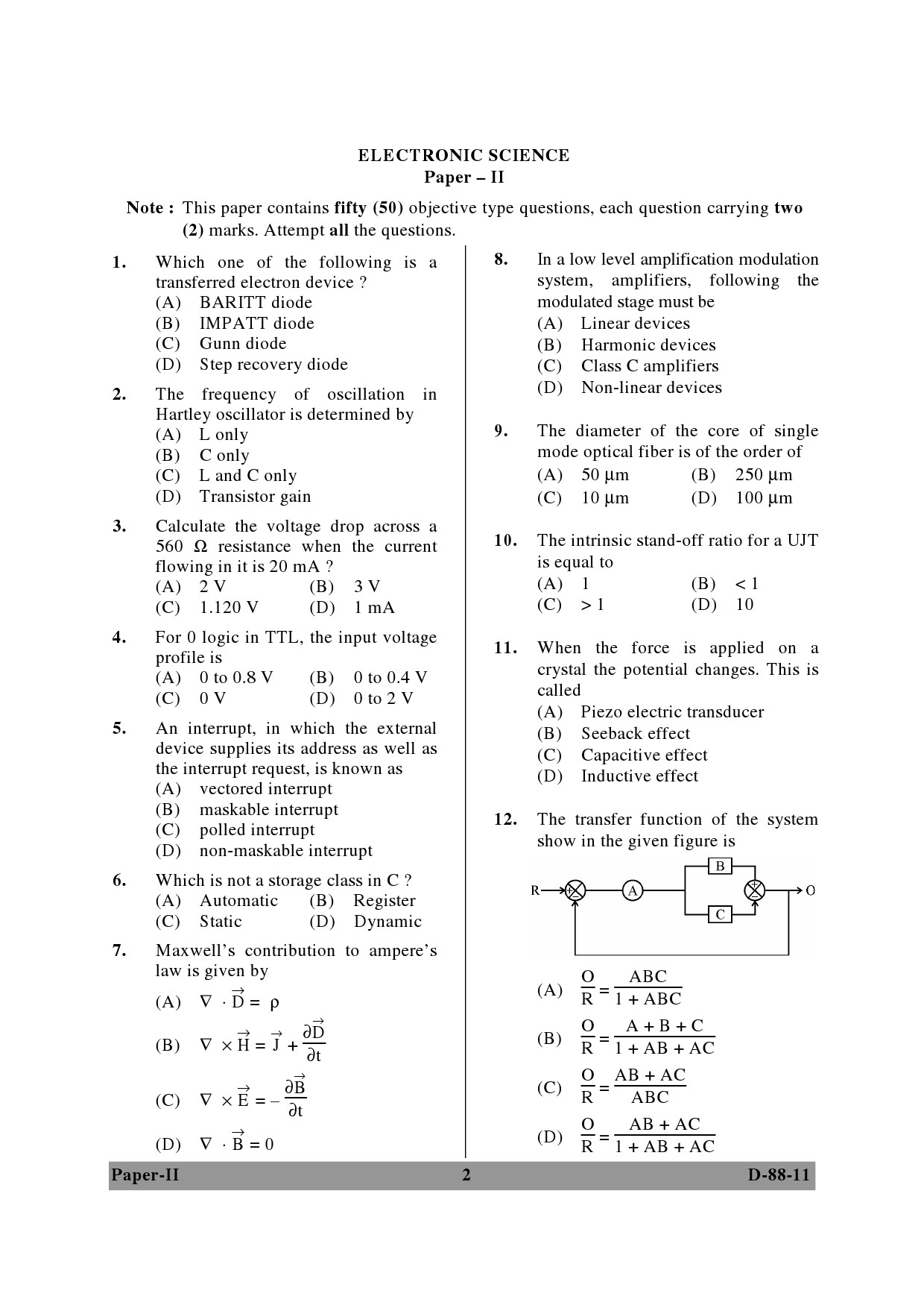 UGC NET Electronic Science Question Paper II December 2011 2