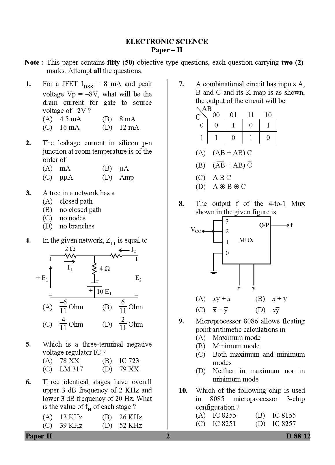 UGC NET Electronic Science Question Paper II December 2012 2