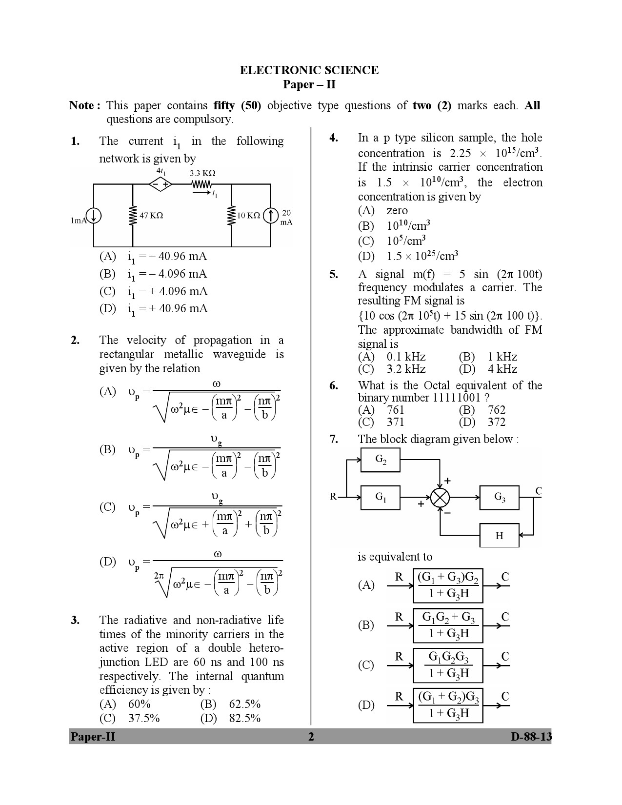 UGC NET Electronic Science Question Paper II December 2013 2