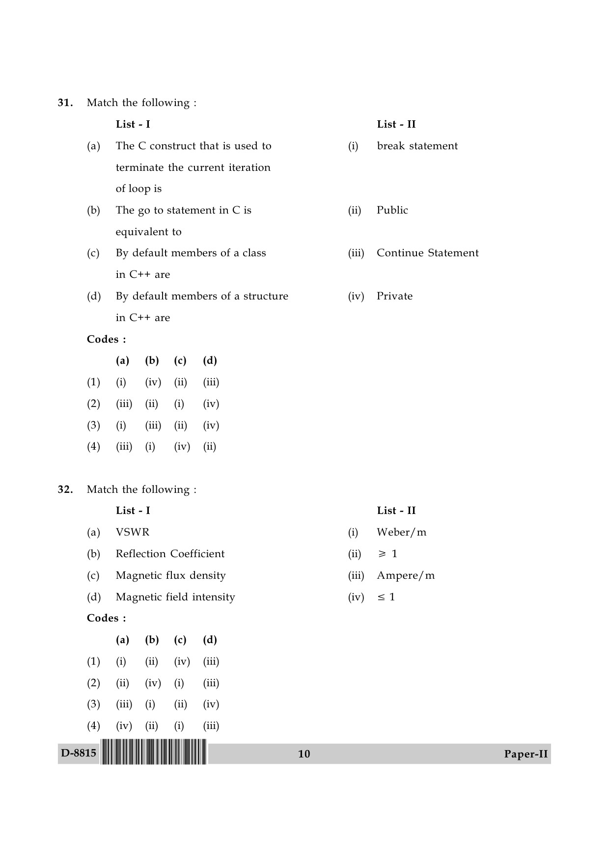 UGC NET Electronic Science Question Paper II December 2015 10