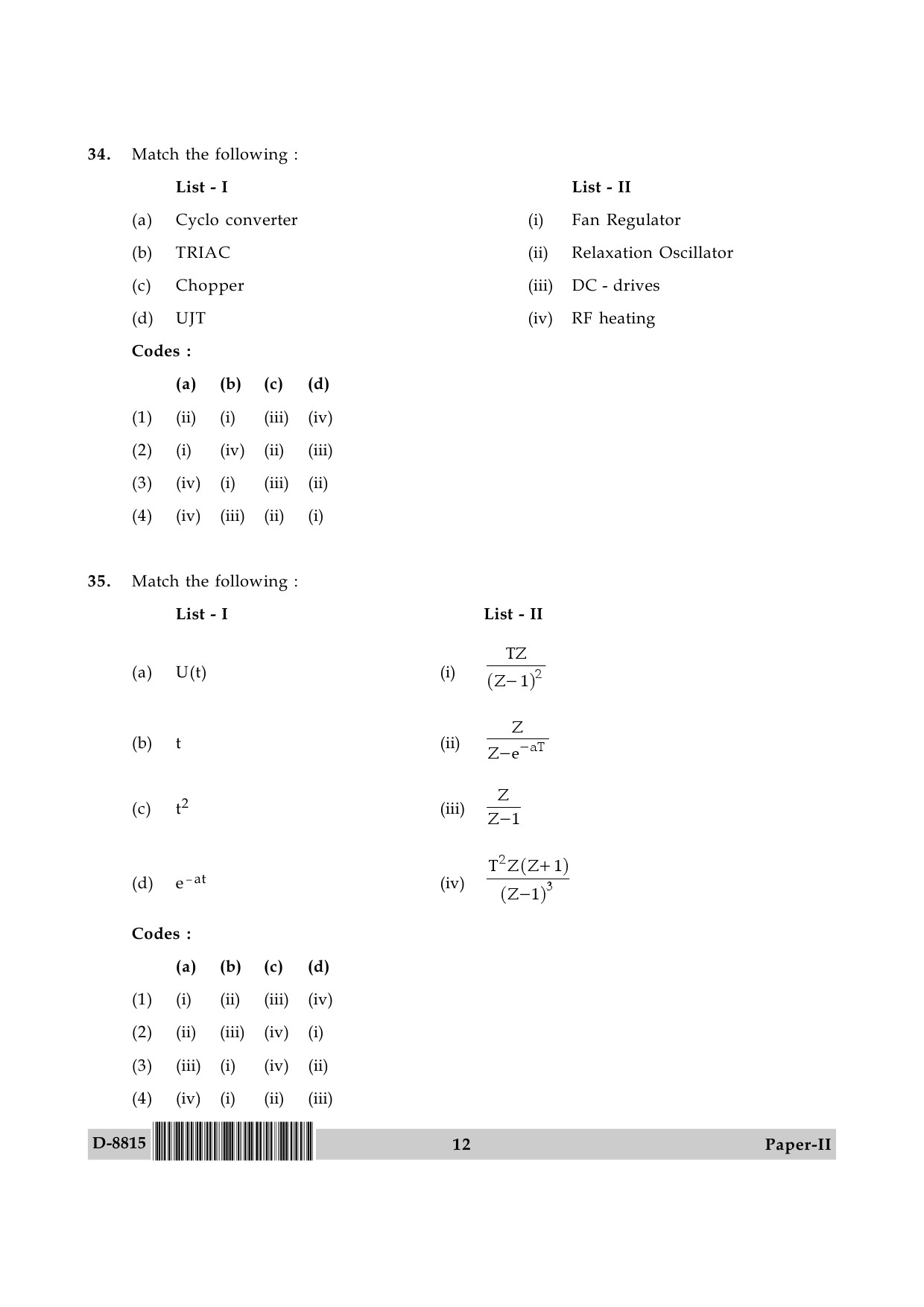 UGC NET Electronic Science Question Paper II December 2015 12