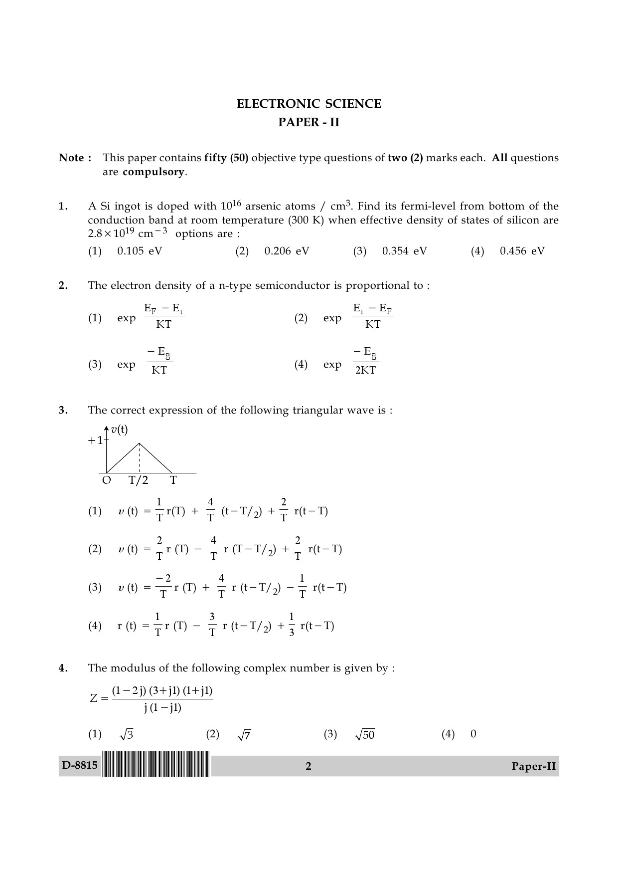 UGC NET Electronic Science Question Paper II December 2015 2