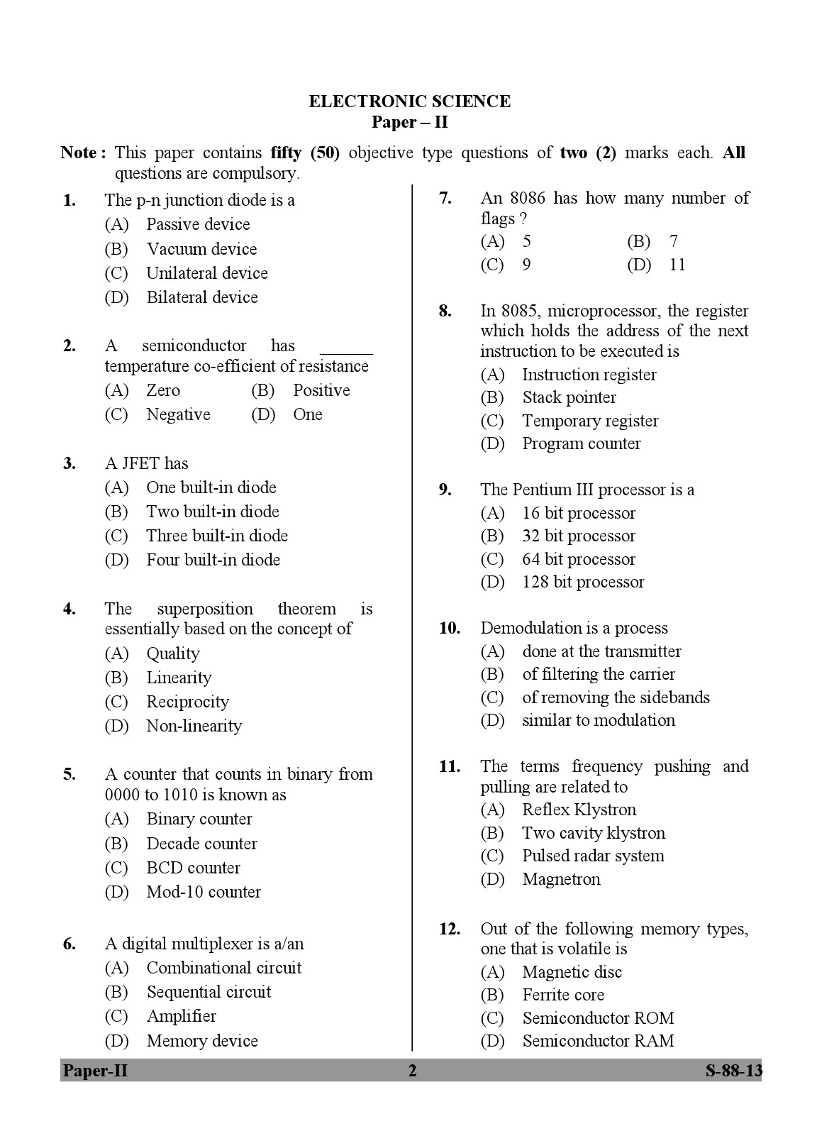 UGC NET Electronic Science Question Paper II Exam September 2013 2