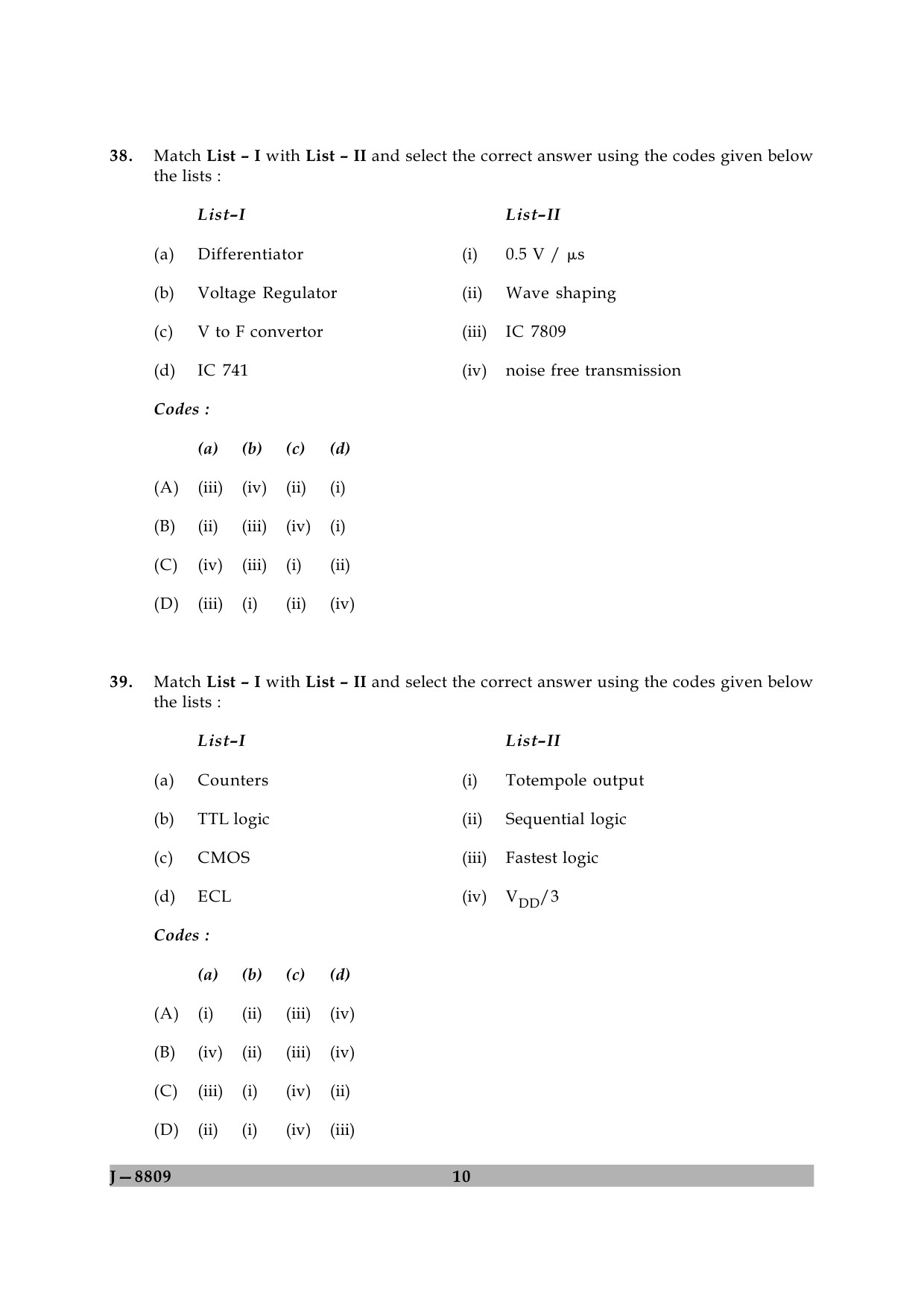 UGC NET Electronic Science Question Paper II June 2009 10