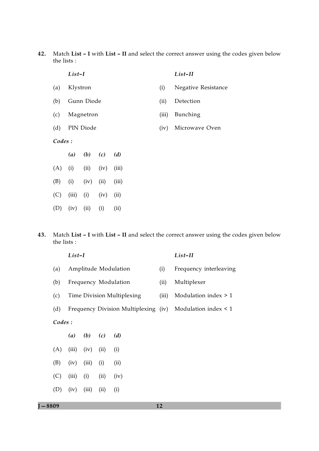 UGC NET Electronic Science Question Paper II June 2009 12