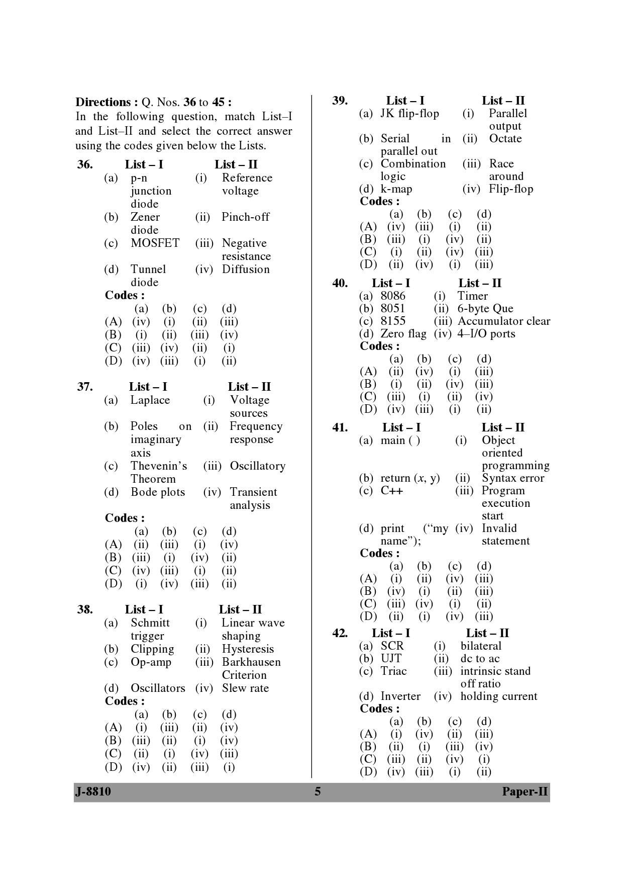 UGC NET Electronic Science Question Paper II June 2010 5