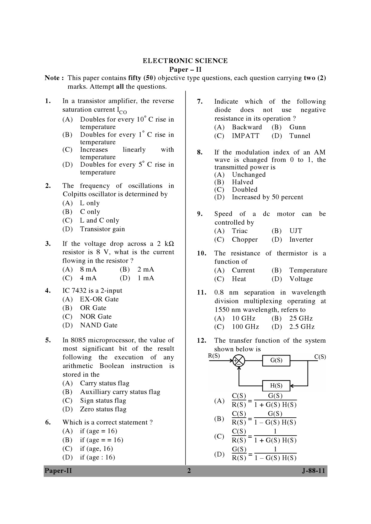 UGC NET Electronic Science Question Paper II June 2011 2