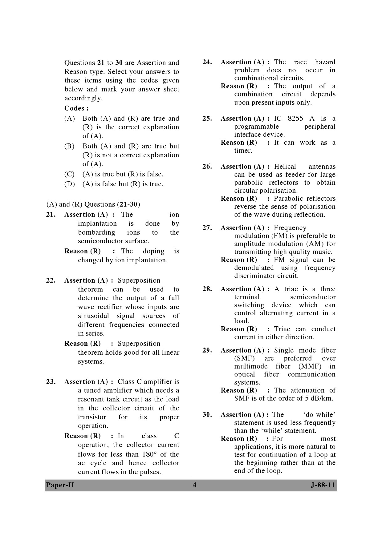 UGC NET Electronic Science Question Paper II June 2011 4