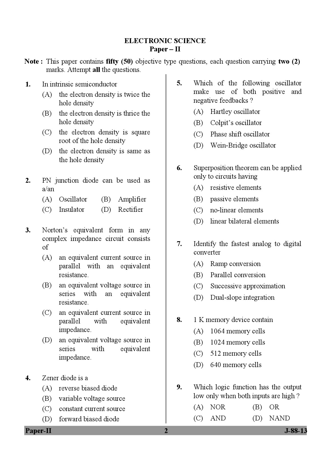 UGC NET Electronic Science Question Paper II June 2013 2