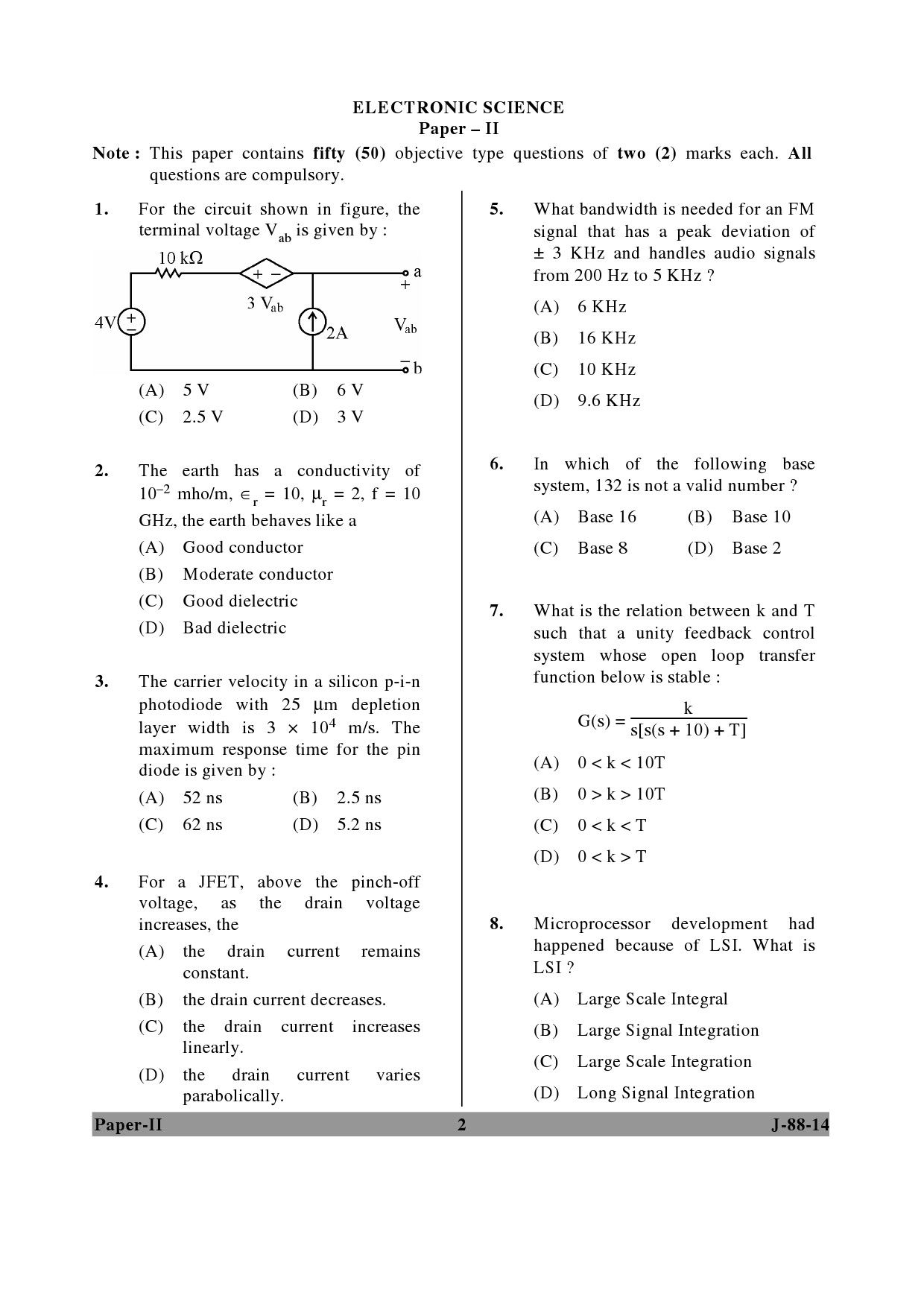 UGC NET Electronic Science Question Paper II June 2014 2