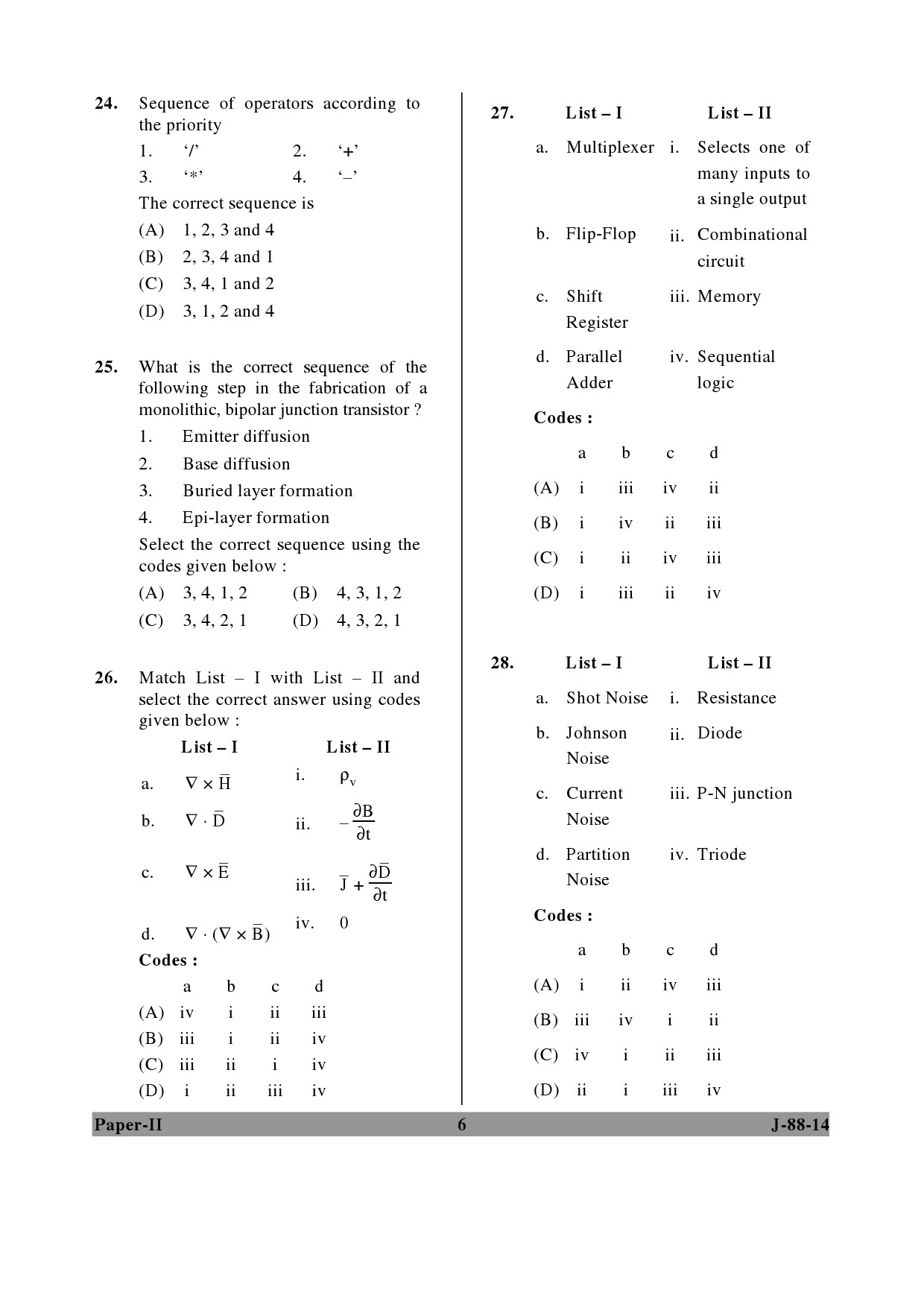 UGC NET Electronic Science Question Paper II June 2014 6