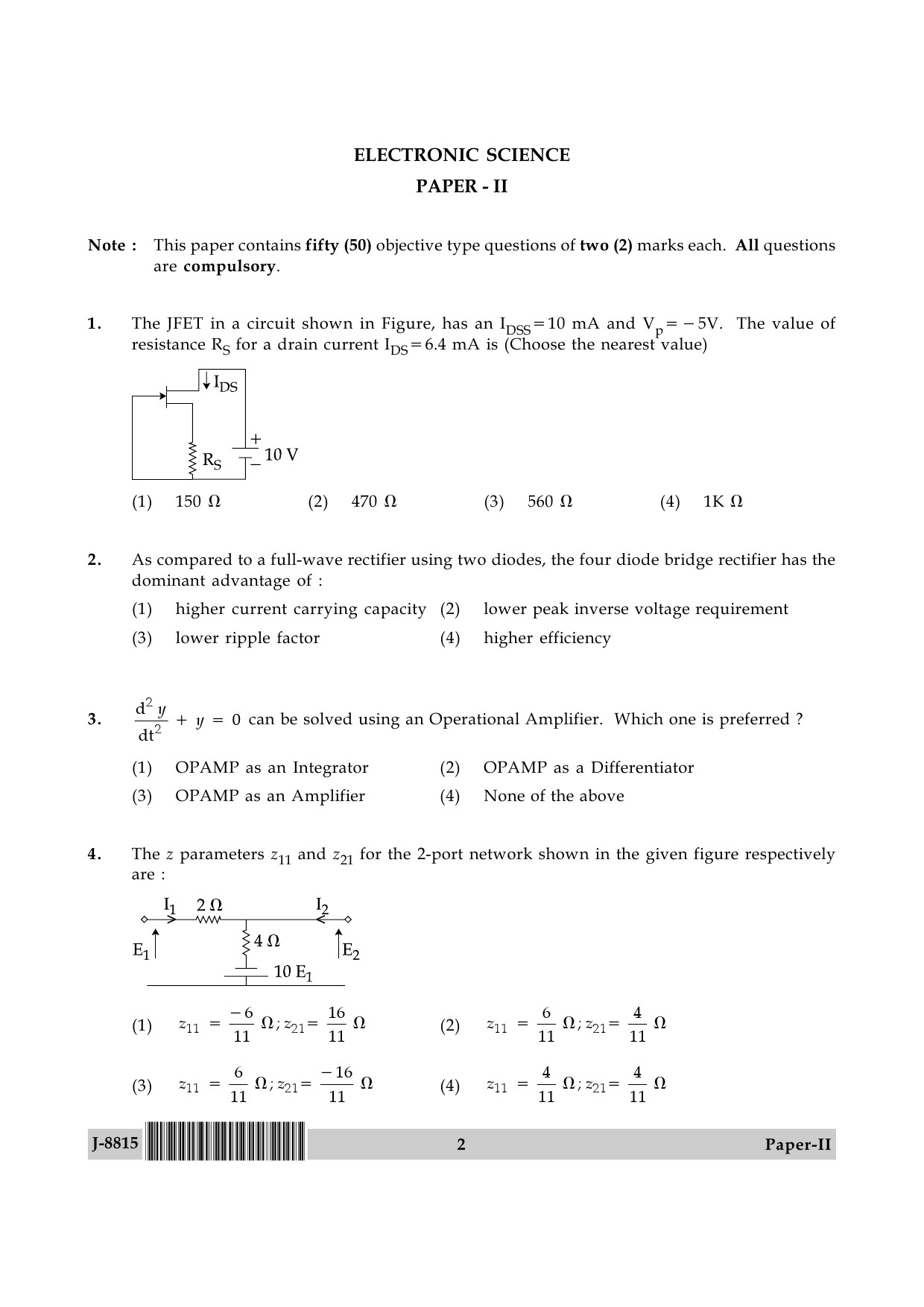 UGC NET Electronic Science Question Paper II June 2015 2