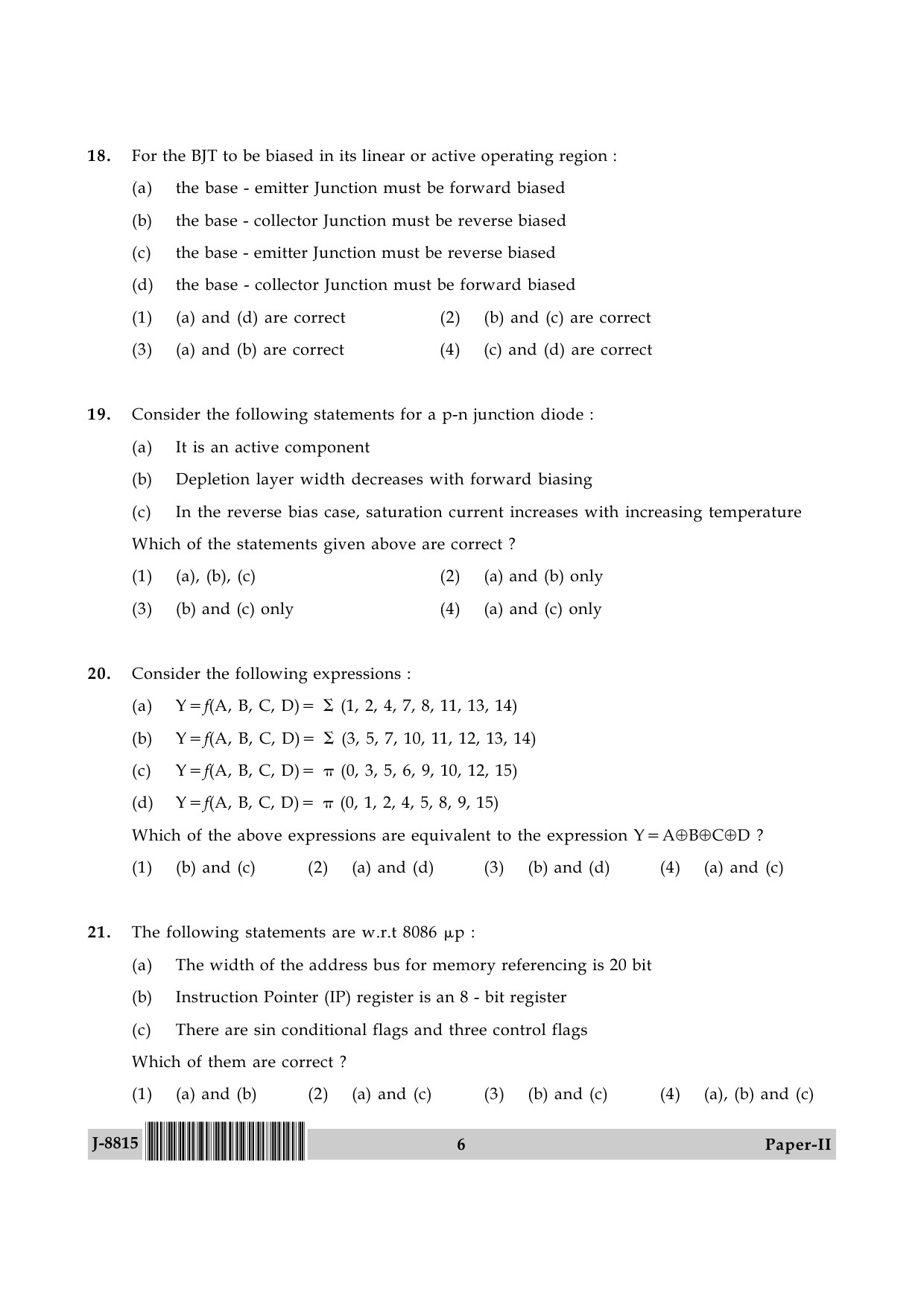 UGC NET Electronic Science Question Paper II June 2015 6