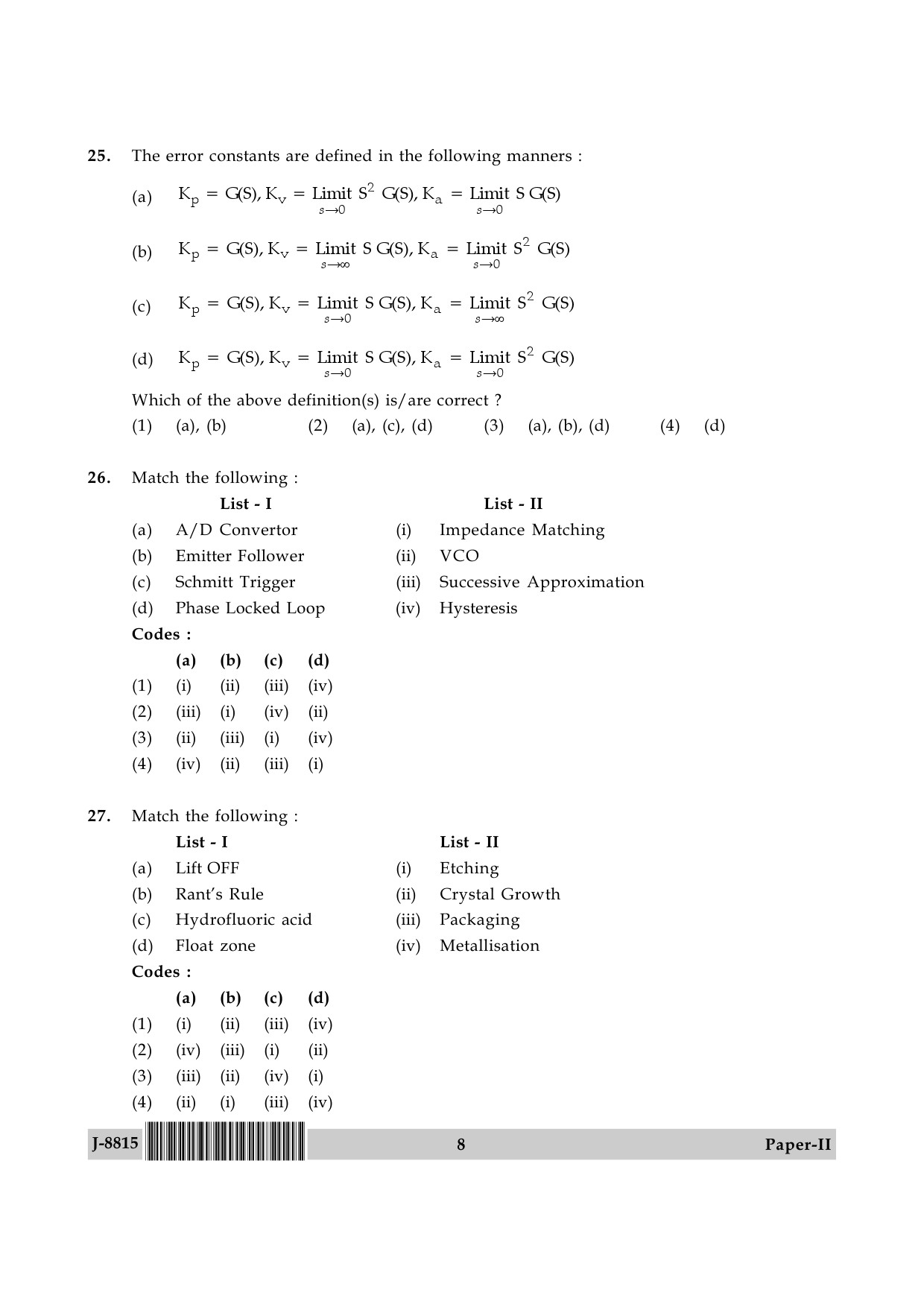 UGC NET Electronic Science Question Paper II June 2015 8